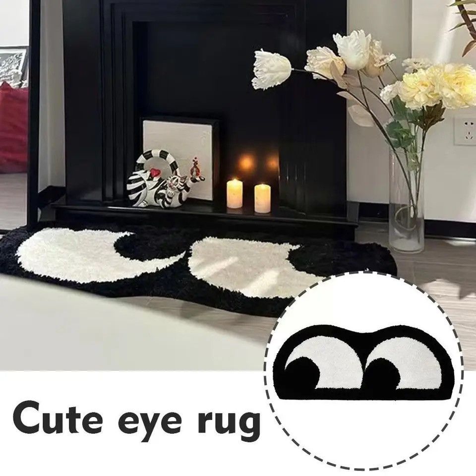 Vintage Cute Big Eyes Rug Black Carpet 50x120cm Size ONE SIZE - 3 Thumbnail