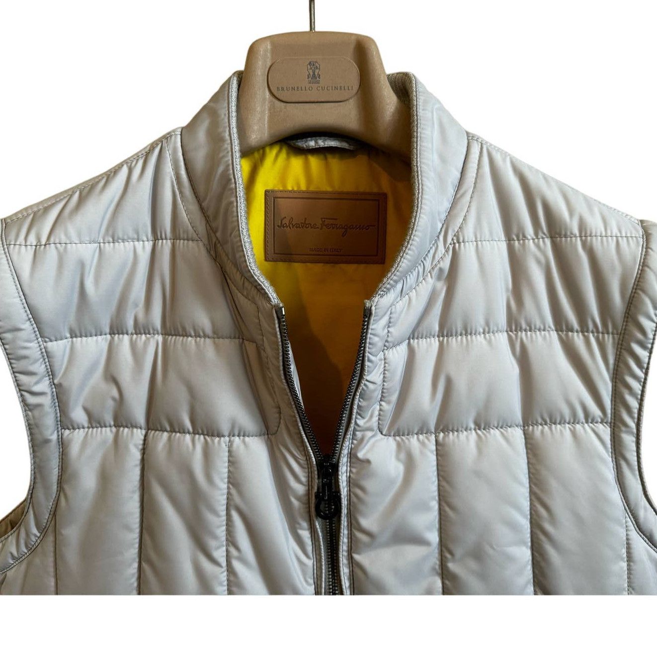 image of Salvatore Ferragamo Padded Vest, Size 48 (M) in Silver, Men's