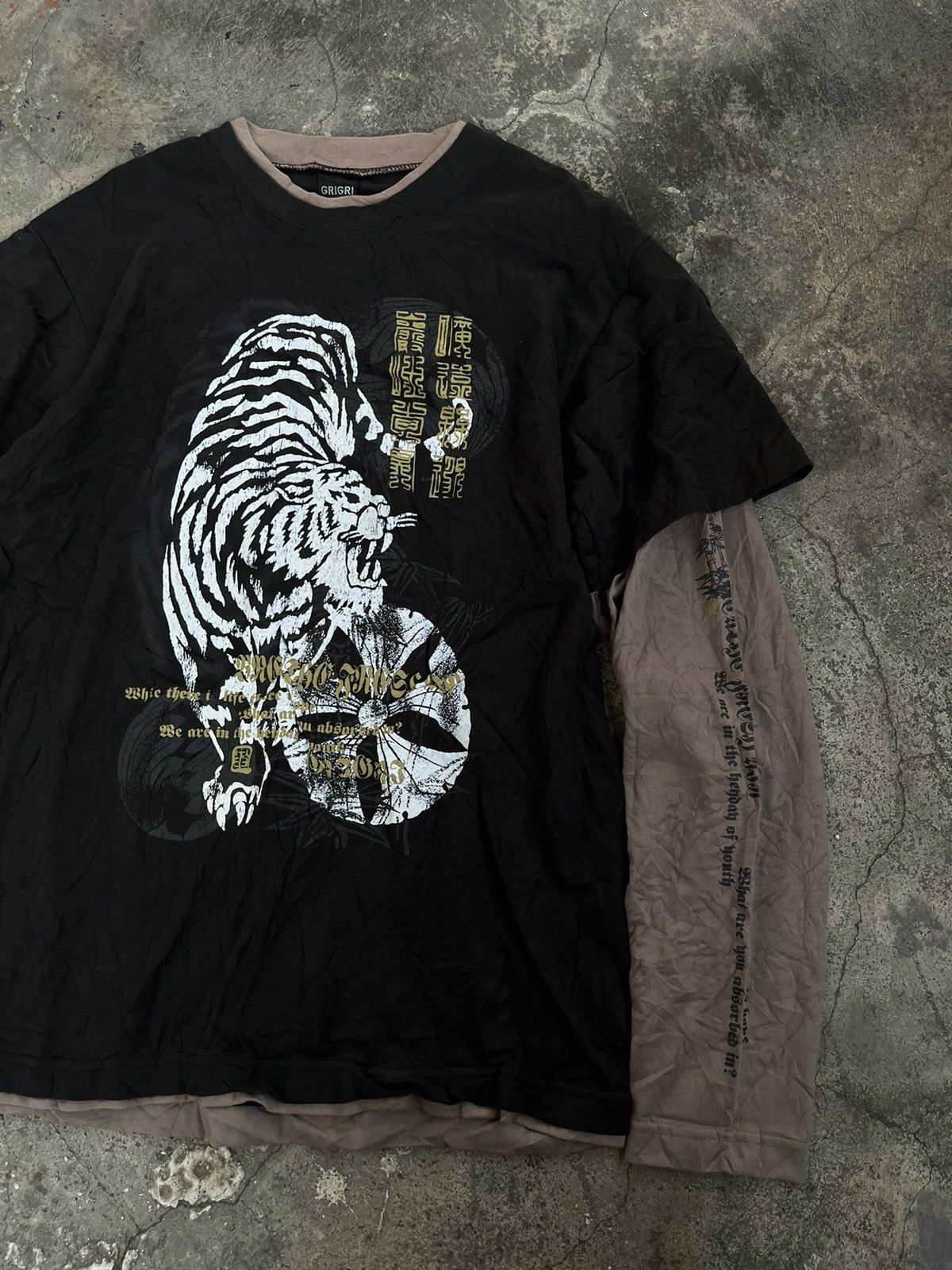 14th Addiction GRIGRI JAPANESE POEM Y2K DOUBLE LAYER KANJI TIGER PUNK STYLE Size US L / EU 52-54 / 3 - 8 Thumbnail