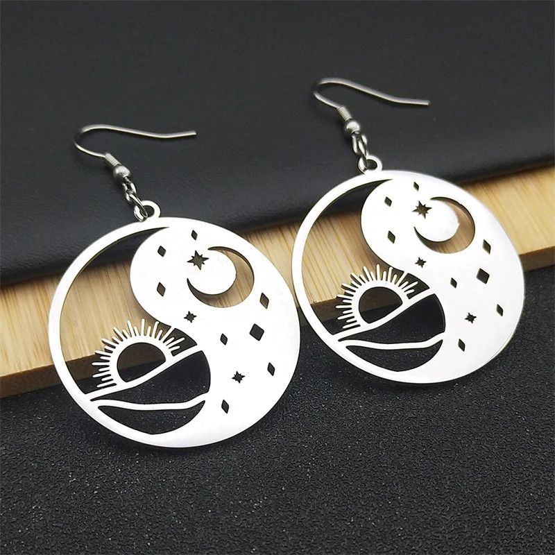 Jewelry Yin Yang Tai Chi Bagua Sun Moon Drop Earrings Jewelry Gift Size ONE SIZE - 4 Thumbnail