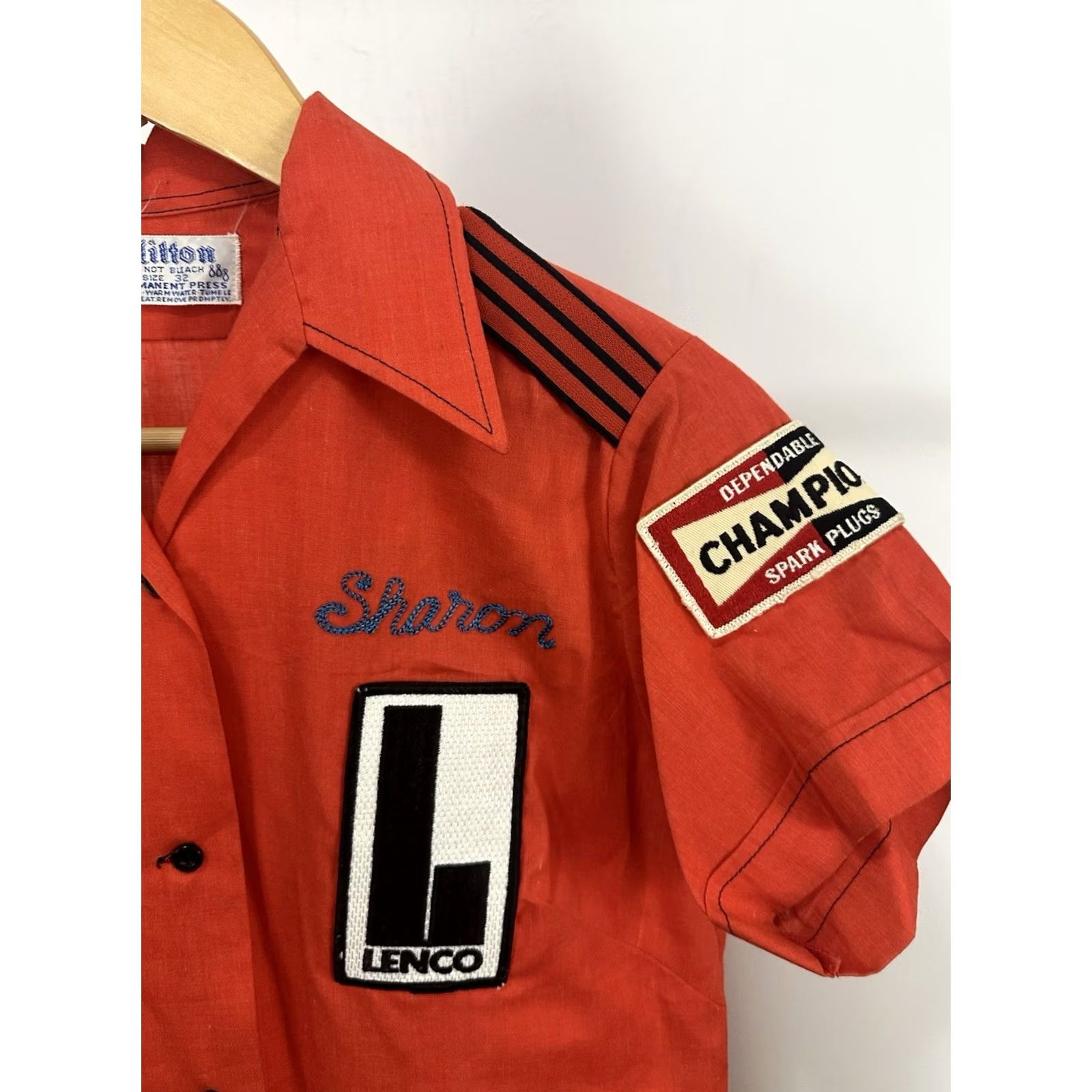 Vintage VTG 60s Wichita 727 Champion Spark Lenco Pennzoil Chain Stitch Pit Crew Shirt 32 Women Orange Red Button-Up Short Sleeve Size 32 Size XXS / US 00 / IT 34 - 7 Thumbnail