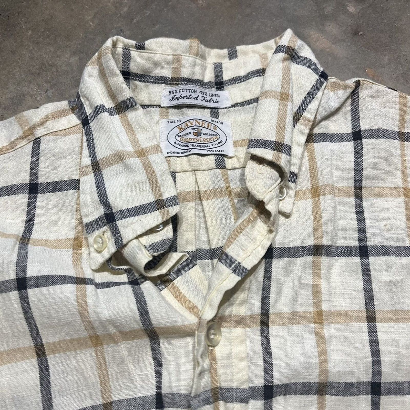 Vintage Vintage 60s Kaynee Cream Plaid Linen Button Up Shirt Size M / US 6-8 / IT 42-44 - 3 Thumbnail