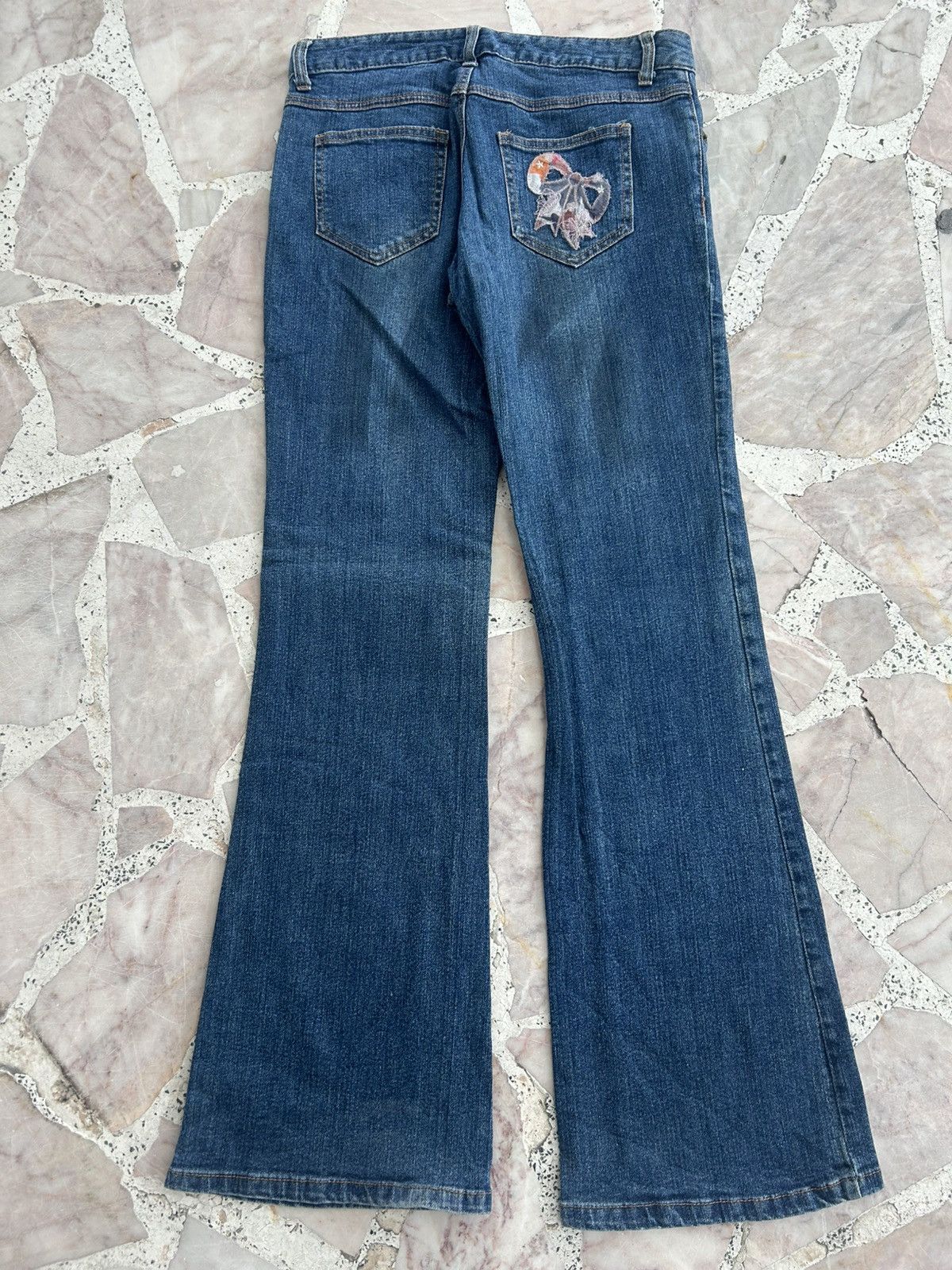 Japanese Brand Playchess Japan Flare Denim Floral Embroidered Vintage Jeans Size 29" - 2 Thumbnail