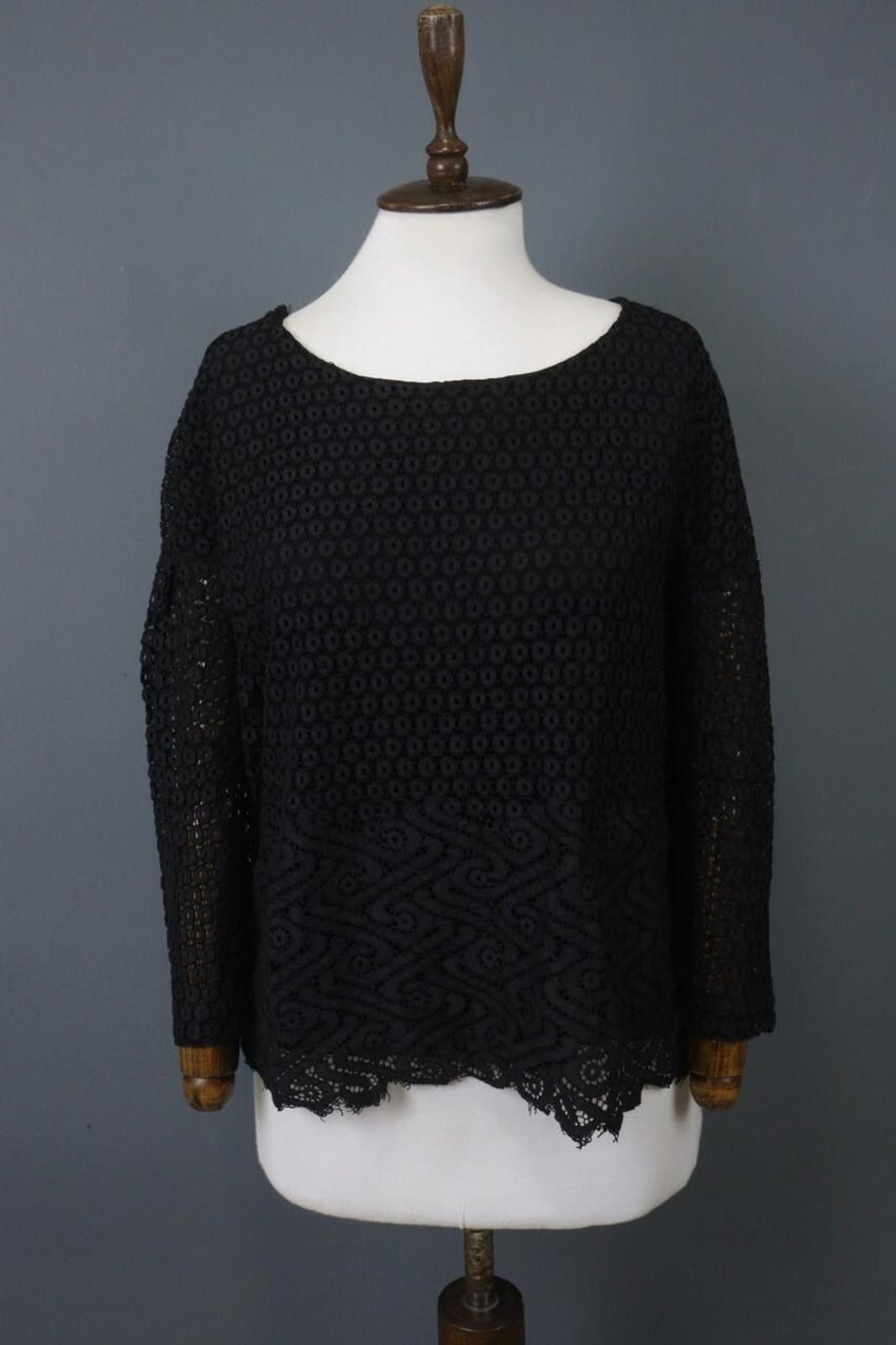 Designer Cop Copine Black Cotton Lace Boat Blouse Top Size 42 Size M / US 6-8 / IT 42-44 - 1 Thumbnail
