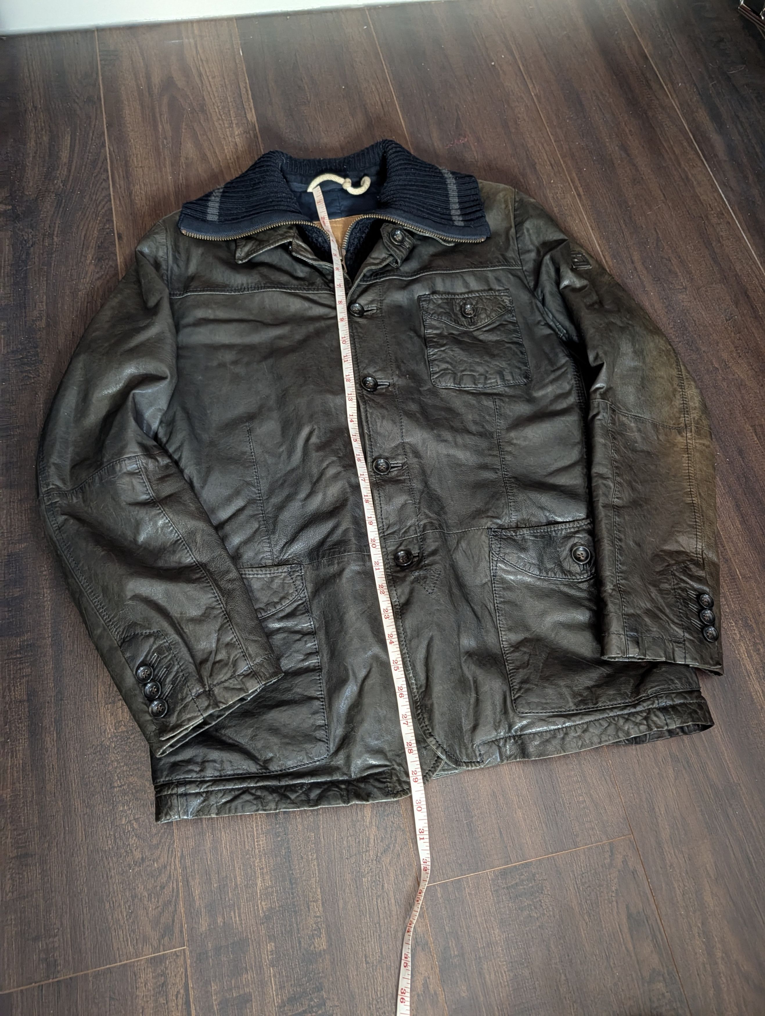 Hugo Boss Hybrid brown leather navy knit insert Thermore lined jacket Size US L / EU 52-54 / 3 - 17 Thumbnail