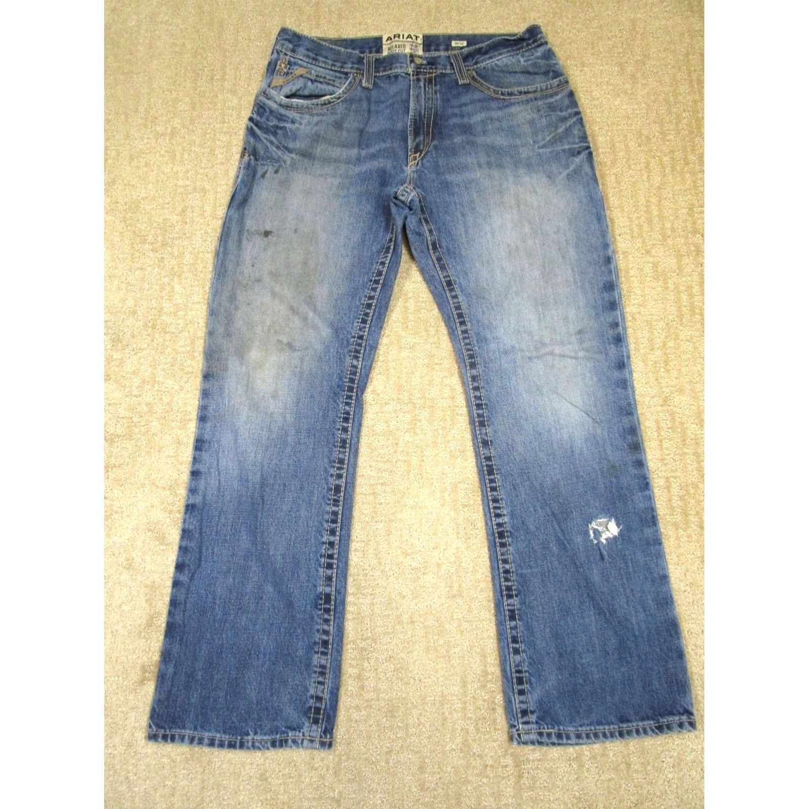 Ariat Ariat Jeans Bootcut Denim 34x32 Blue Light Wash Grunge Rock 5-Pocket Logo Mens Jeans Size US 34 / EU 50 - 2 Thumbnail
