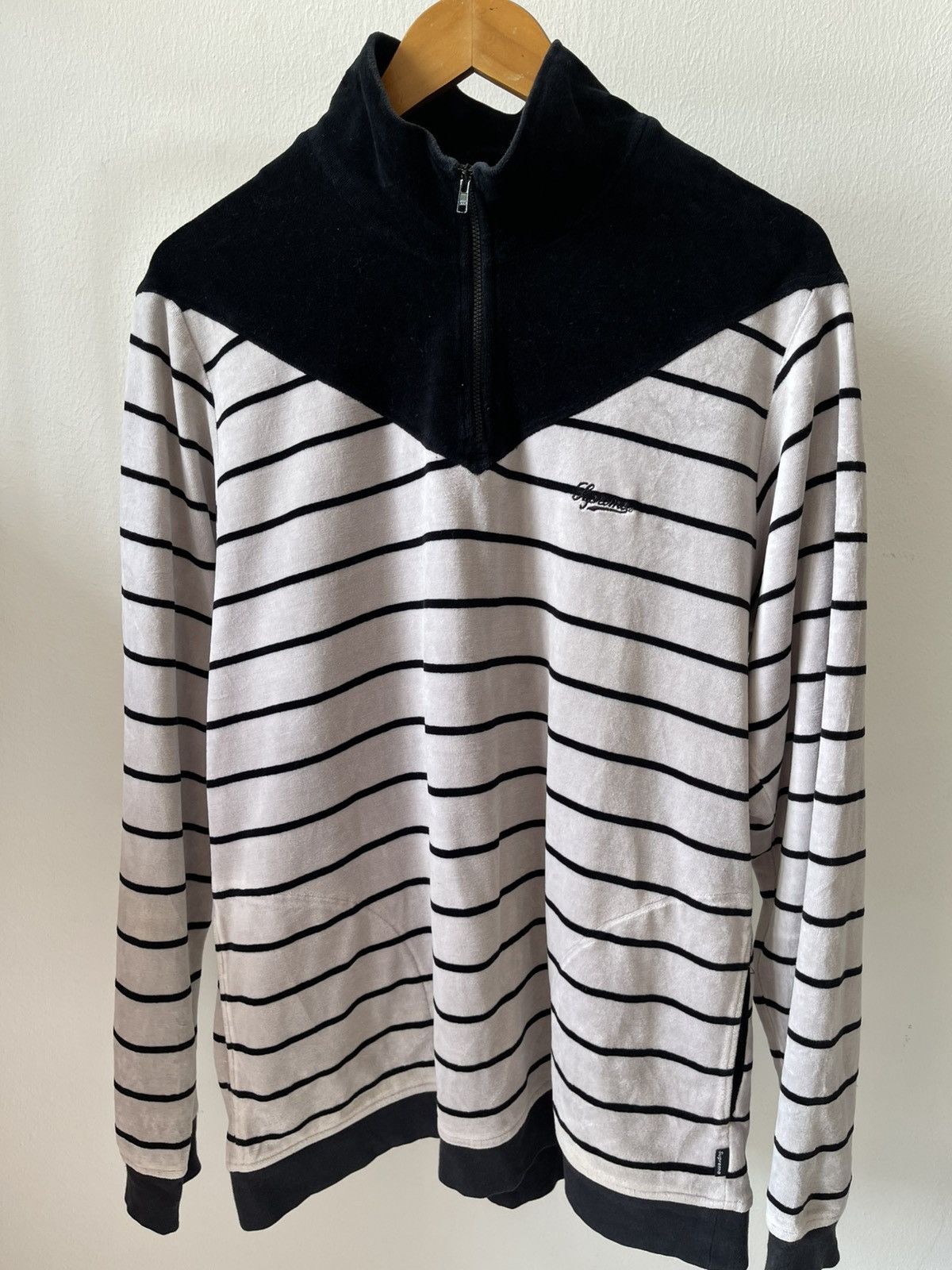 Supreme 2014 Supreme Velour Stripe Half Zipper Size US L / EU 52-54 / 3 - 4 Thumbnail