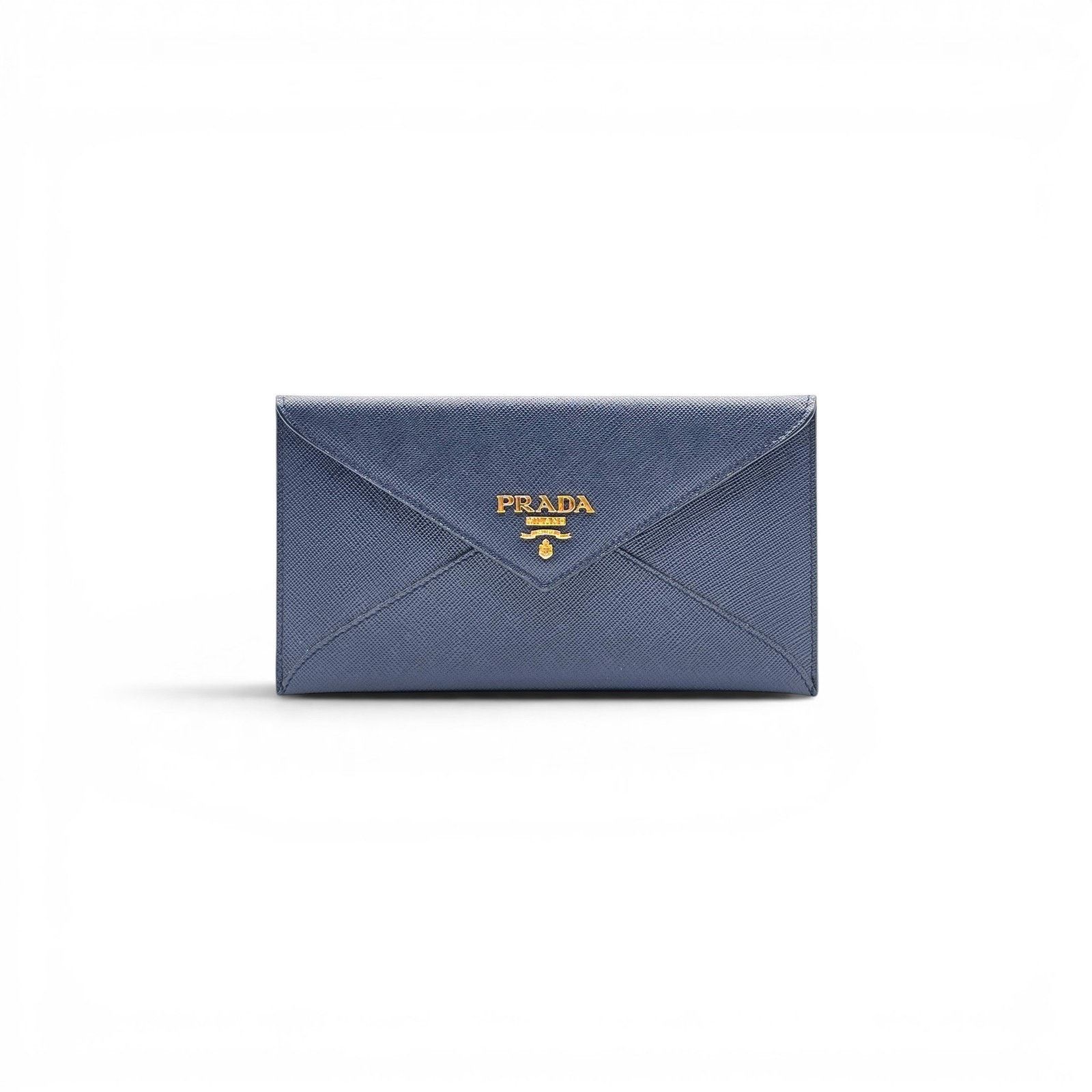 Prada Saffiano Wallet Envelope Blue with Gold Hardware Size ONE SIZE - 1 Thumbnail