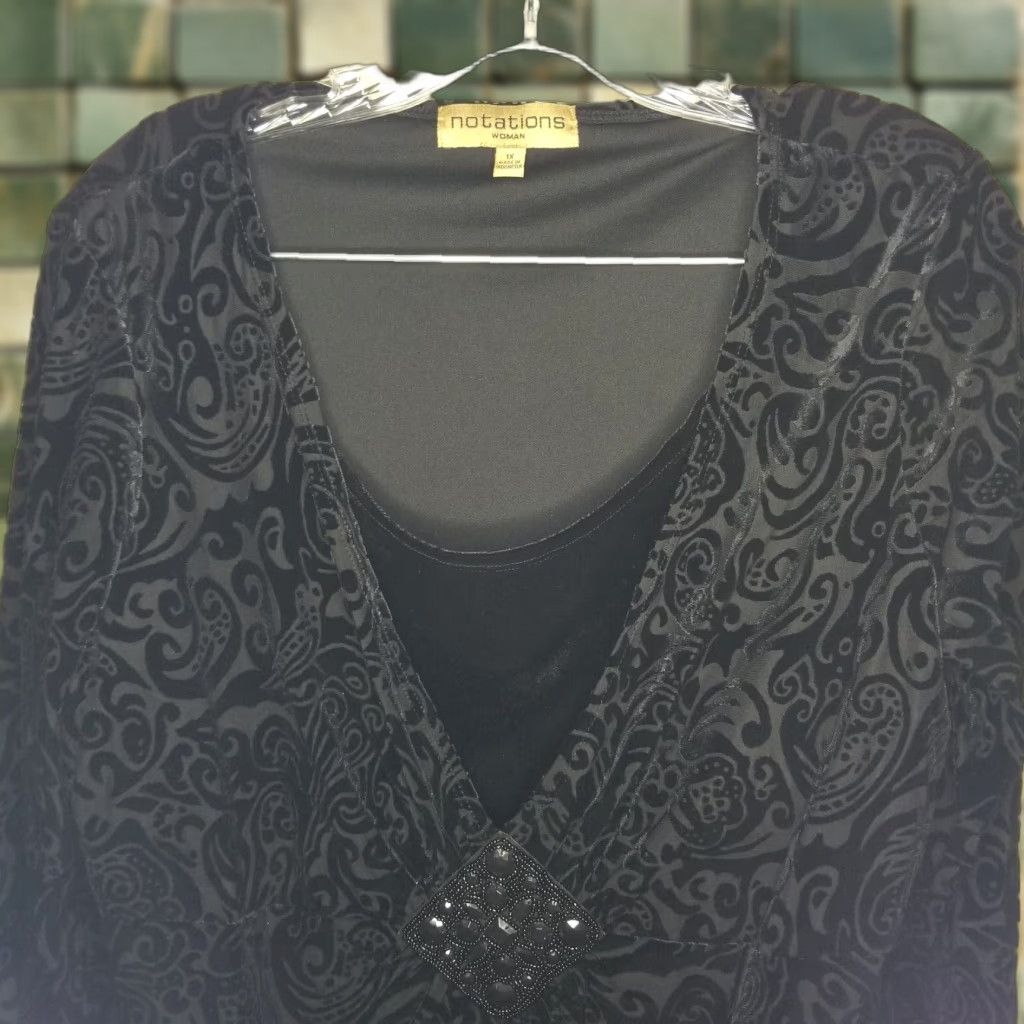 Vintage VINTAGE Notations Blouse Womens 1X Long Sleeve Black Felt Size 1X Size XL / US 12-14 / IT 48-50 - 1 Thumbnail