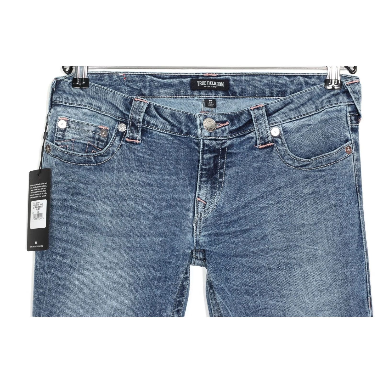 True Religion TRUE RELIGION Jeans Women Flared Bootcut Low Rise W29 Inseam 32" Blue Knit Denim Pocket 5-Pocket Design Stretch Adult Womens Size 29" - 3 Thumbnail