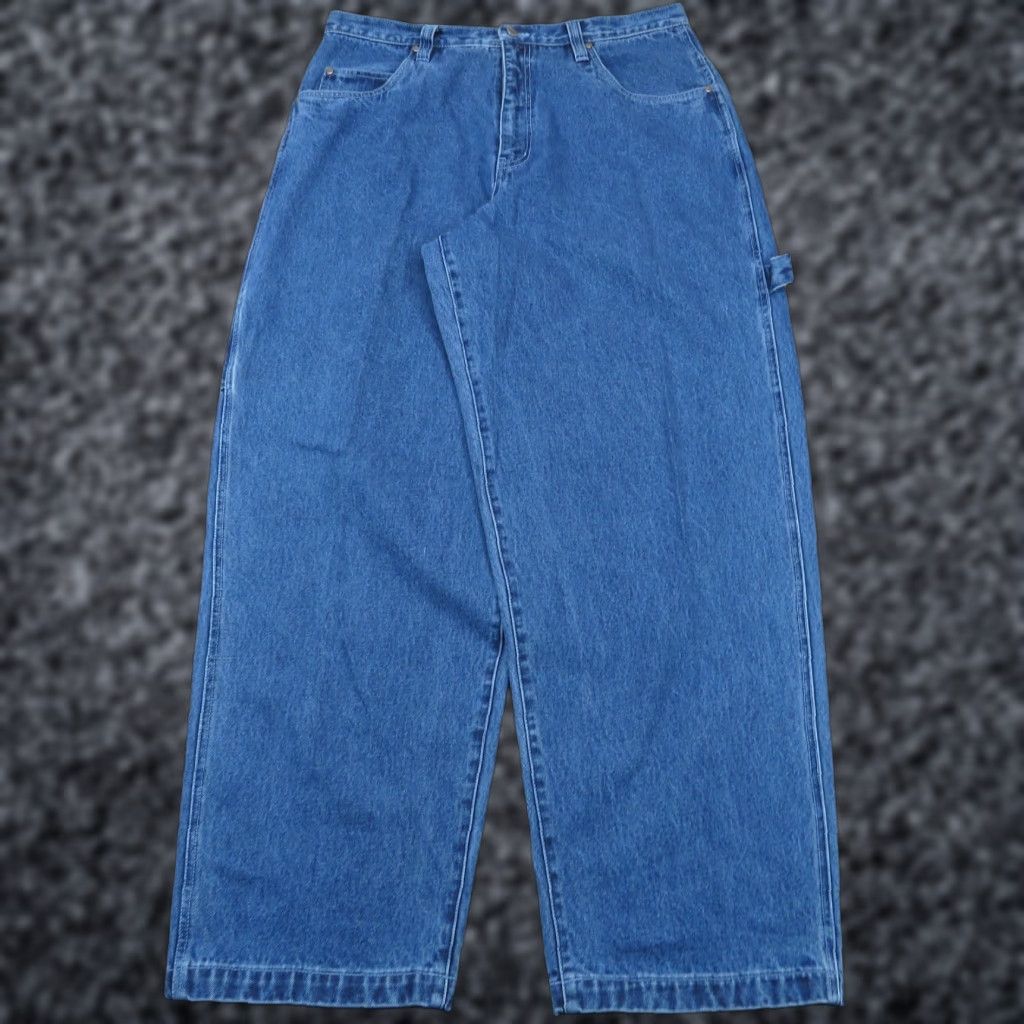 VINTAGE DELF Jeans Baggy Mens 36 5-Pocket Denim Blue Cotton Embroidered 90s Skater Grunge Pipe VTG