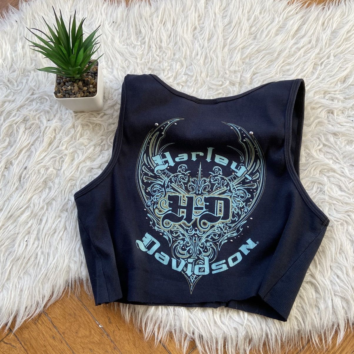 Harley Davidson 📌 Vintage Cropped Harley Davidson Rhinestones Tank Top Size XL / US 12-14 / IT 48-50 - 8 Thumbnail