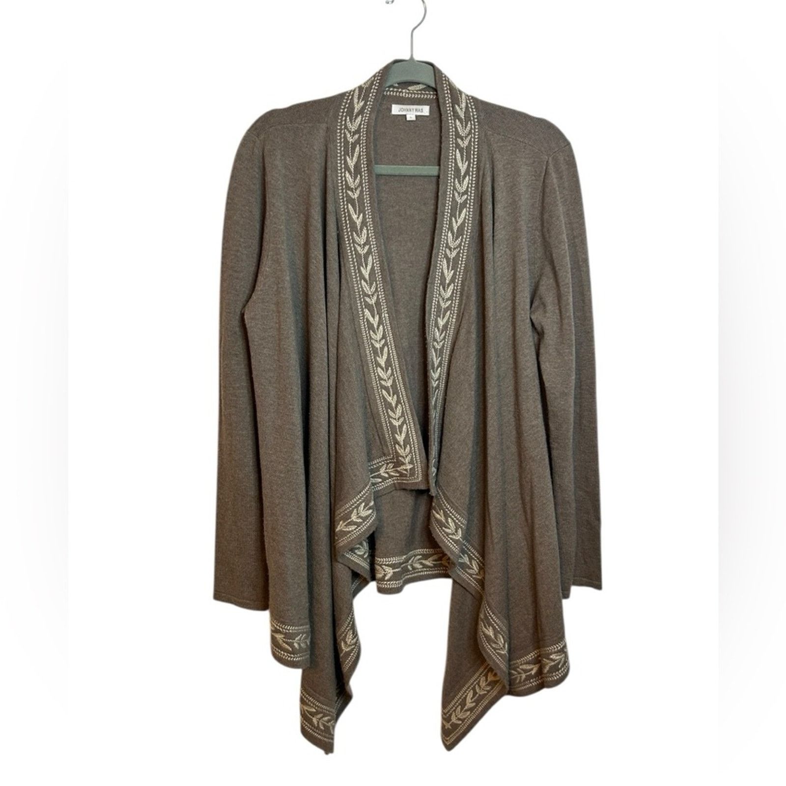 Johnny Was Johnny Was Taupe Wool Embroidered Waterfall Cardigan Size L / US 10 / IT 46 - 1 Thumbnail
