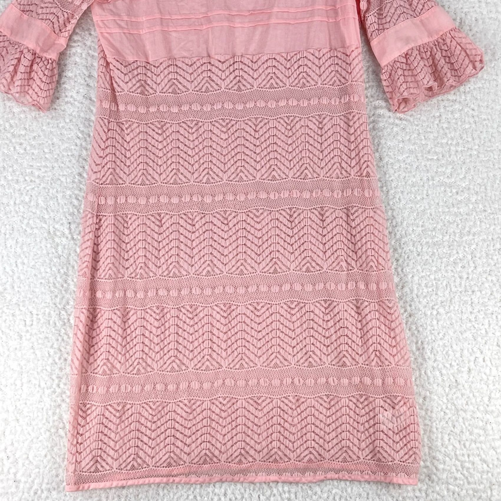 Vintage Kimchi Blue Pink Lace A-Line Dress Womens Medium Bell Sleeve Ruffle Floral Casual Bohemian Short Dress Size M / US 6-8 / IT 42-44 - 5 Thumbnail