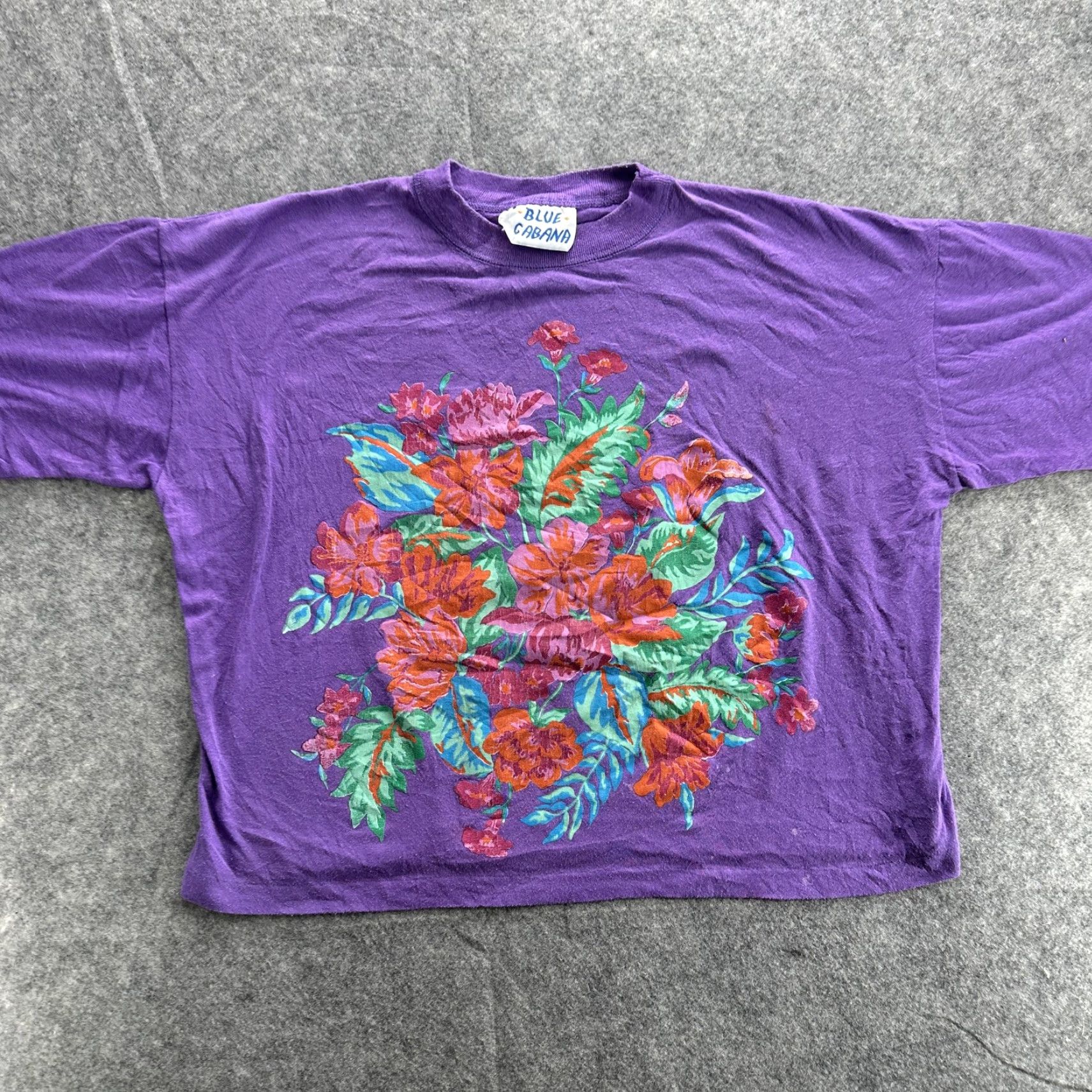 Vintage VINTAGE Blue Cabana Shirt Womens Medium Purple Floral Graphic Oversized 90s Tee Size L / US 10 / IT 46 - 2 Thumbnail