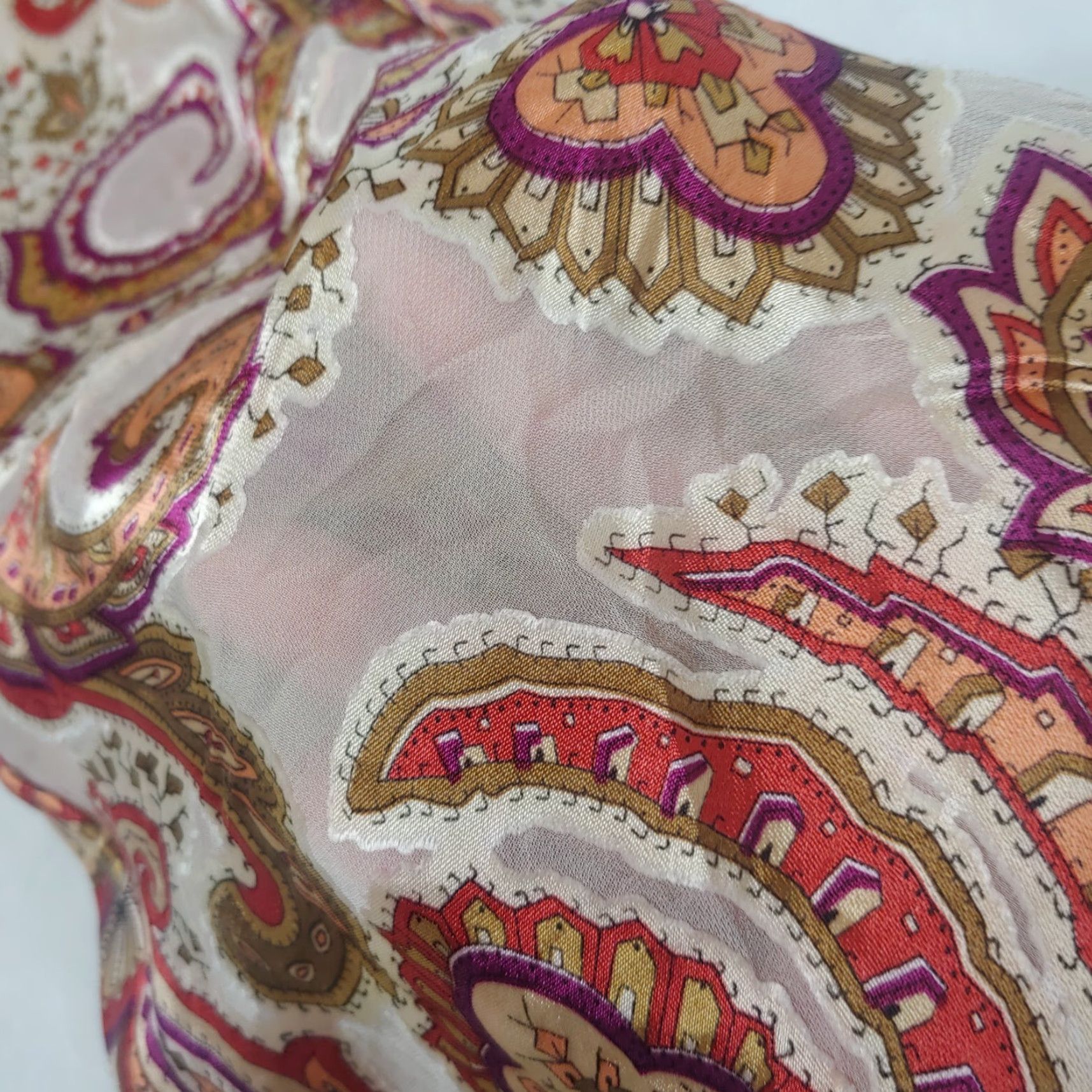 Vintage Ulla Popken Plus Size Blouse 20/22 Brown Paisley Long Sleeve V-Neck Bell Sleeve Rayon Silk Womens Size 3XL / US 20-22 - 7 Thumbnail