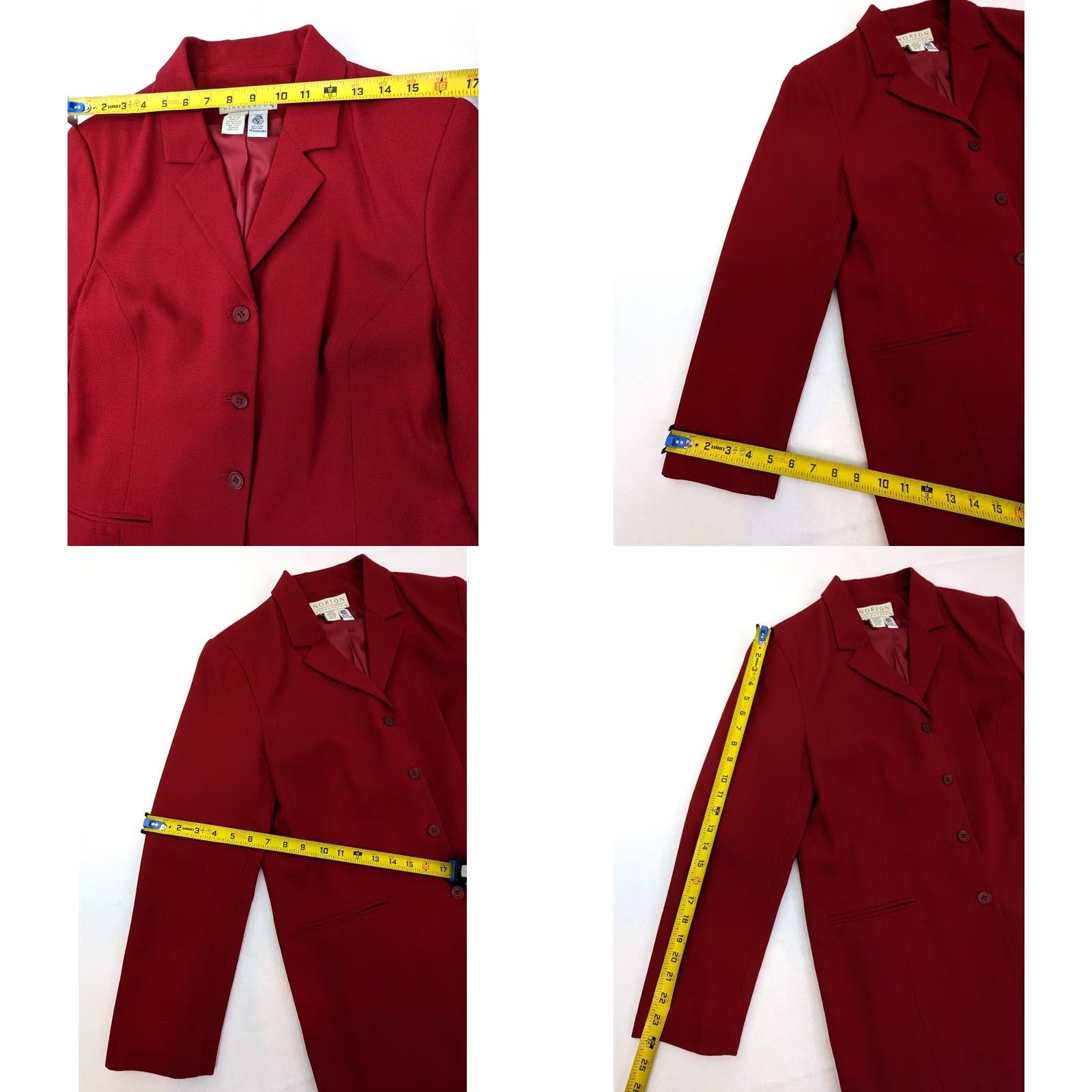 Vintage VTG Norton McNaughton Wool Long Coat Blazer Women 12 Red 4-Button Woolmark Blazer Jacket Size XL / US 12-14 / IT 48-50 - 8 Thumbnail