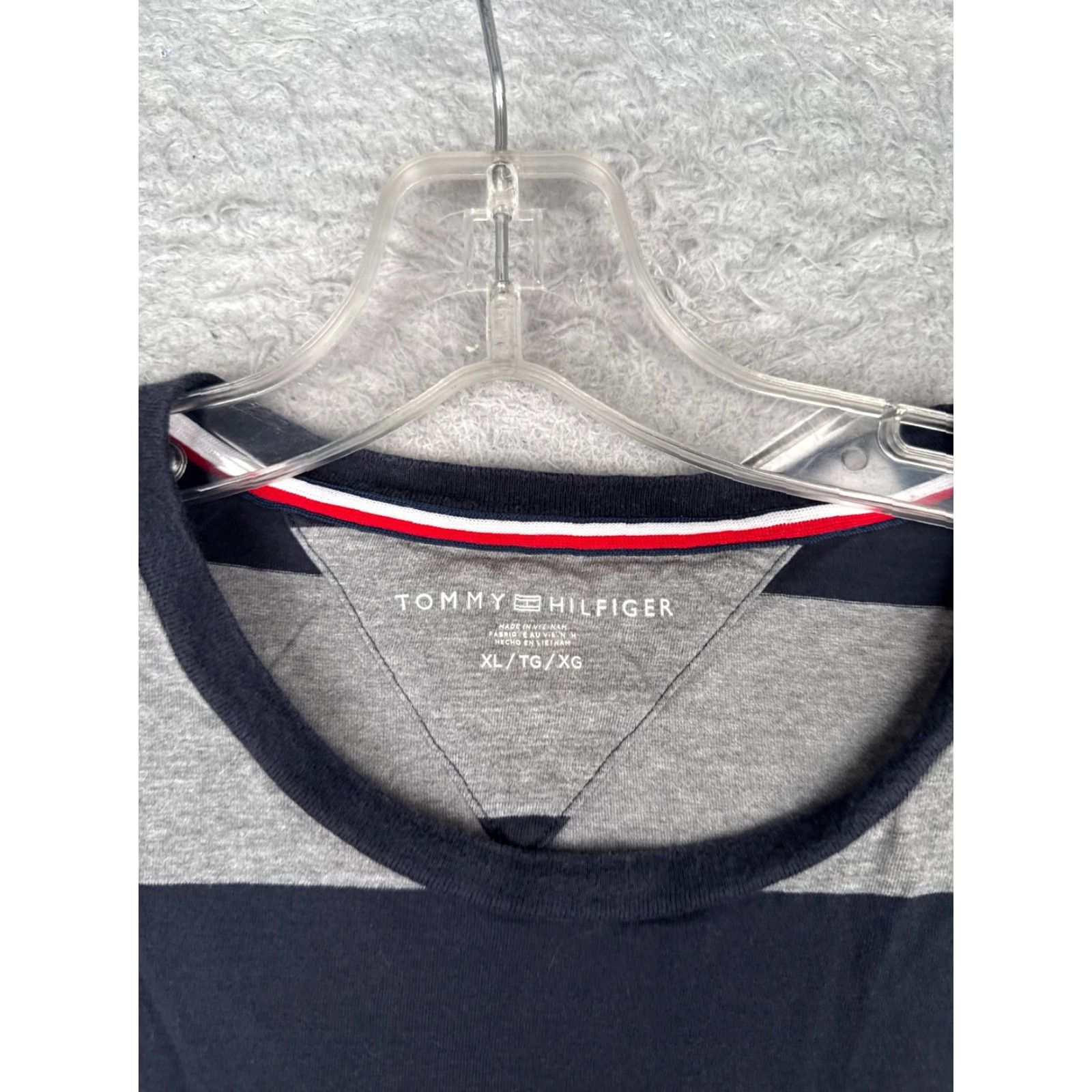 Tommy Hilfiger Tommy Hilfiger Shirt Adult XL Gray Blue Stripe Short Sleeve Crew Cotton Logo Size US XL / EU 56 / 4 - 7 Thumbnail