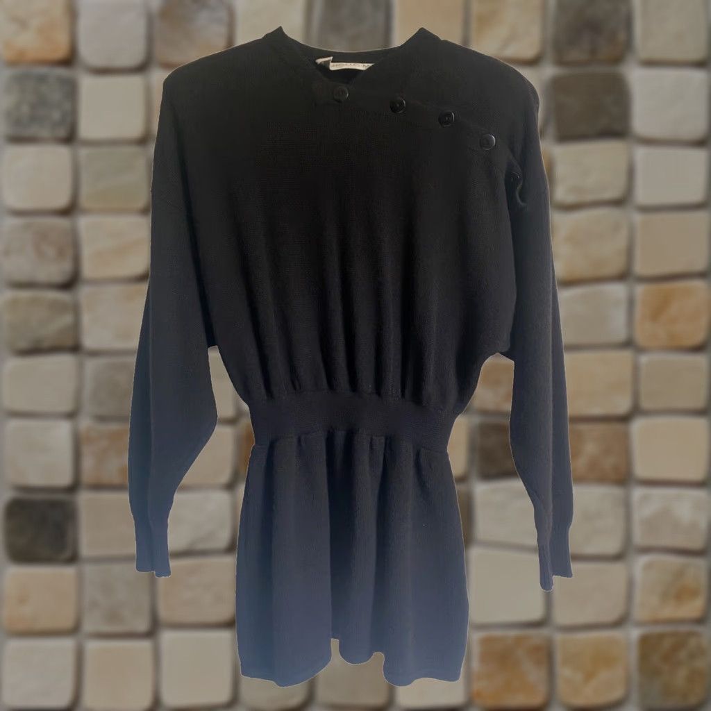 Vintage Michelle Marc Women 80s Tunic Sweater Dress Knit Black XS/S Made in USA Vintage Women's Size S / US 4 / IT 40 - 1 Thumbnail
