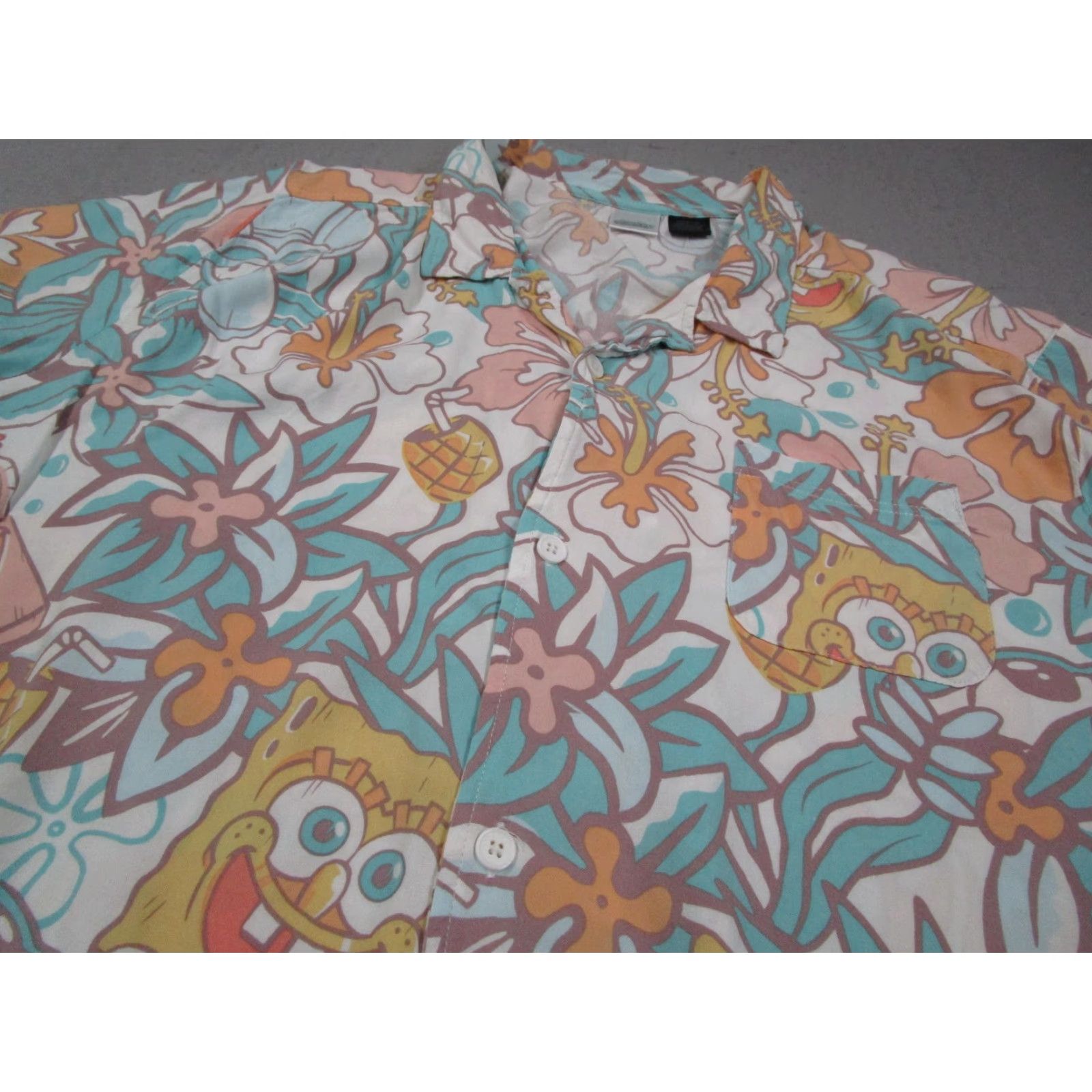 Nickelodeon SpongeBob SquarePants Shirt Mens XXL Hawaiian Button Up Rayon Nickelodeon Size US XXL / EU 58 / 5 - 2 Thumbnail