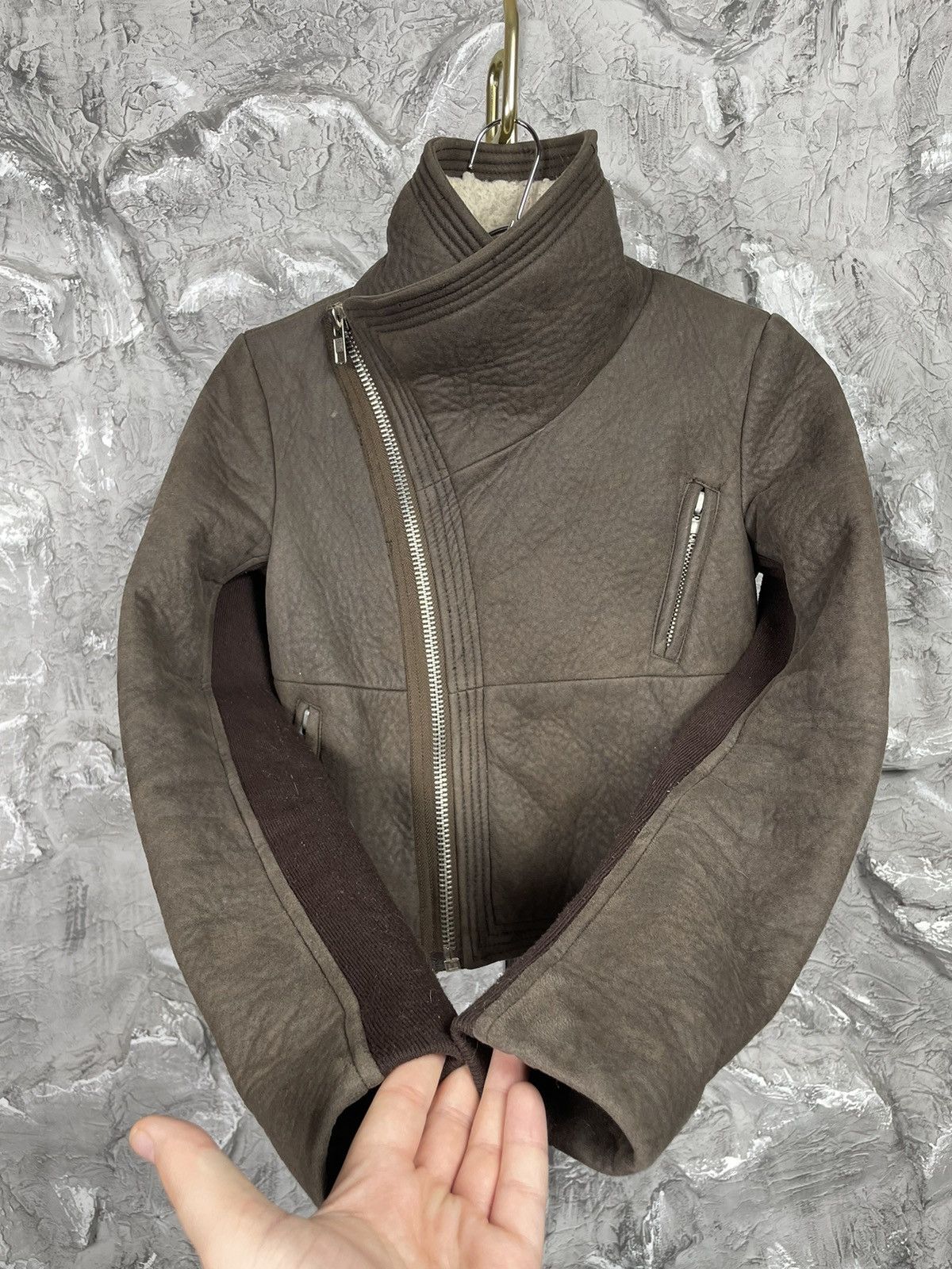 Japanese Brand Vintage Asymmetrical Zip Shearling Jacket Rick Owens Style Size US S / EU 44-46 / 1 - 7 Thumbnail