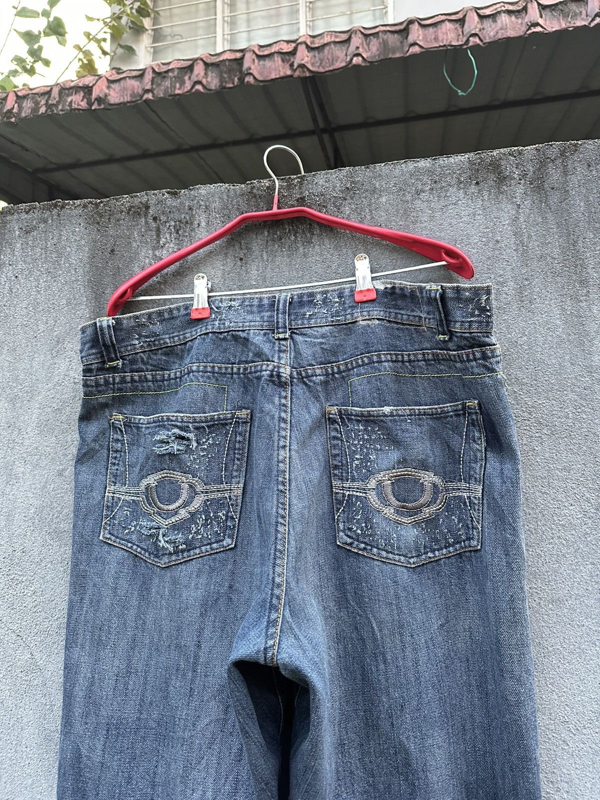 Indigo 👹Vintage Indigo Distressed Oversized Baggy Jeans Size US 36 / EU 52 - 10 Thumbnail