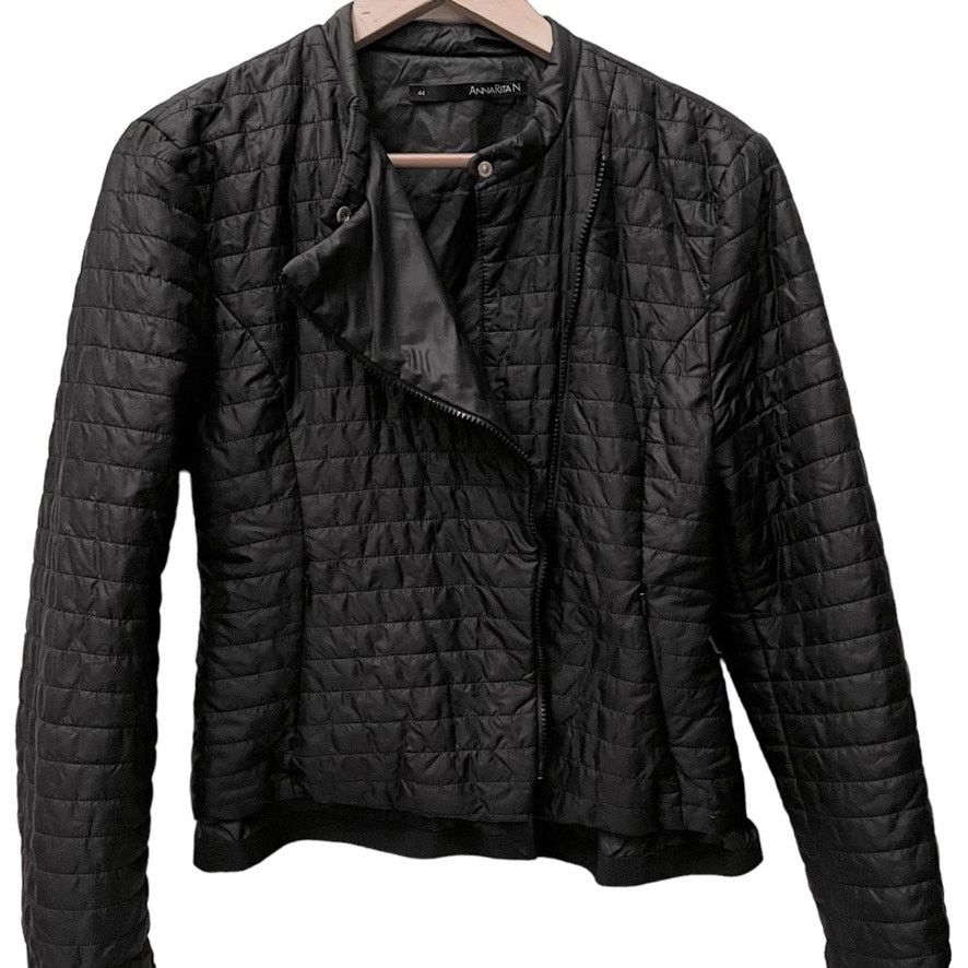 Designer AnnaRita N Quilted Black Moto Jacket Lightweight 44 8 M Size M / US 6-8 / IT 42-44 - 4 Thumbnail