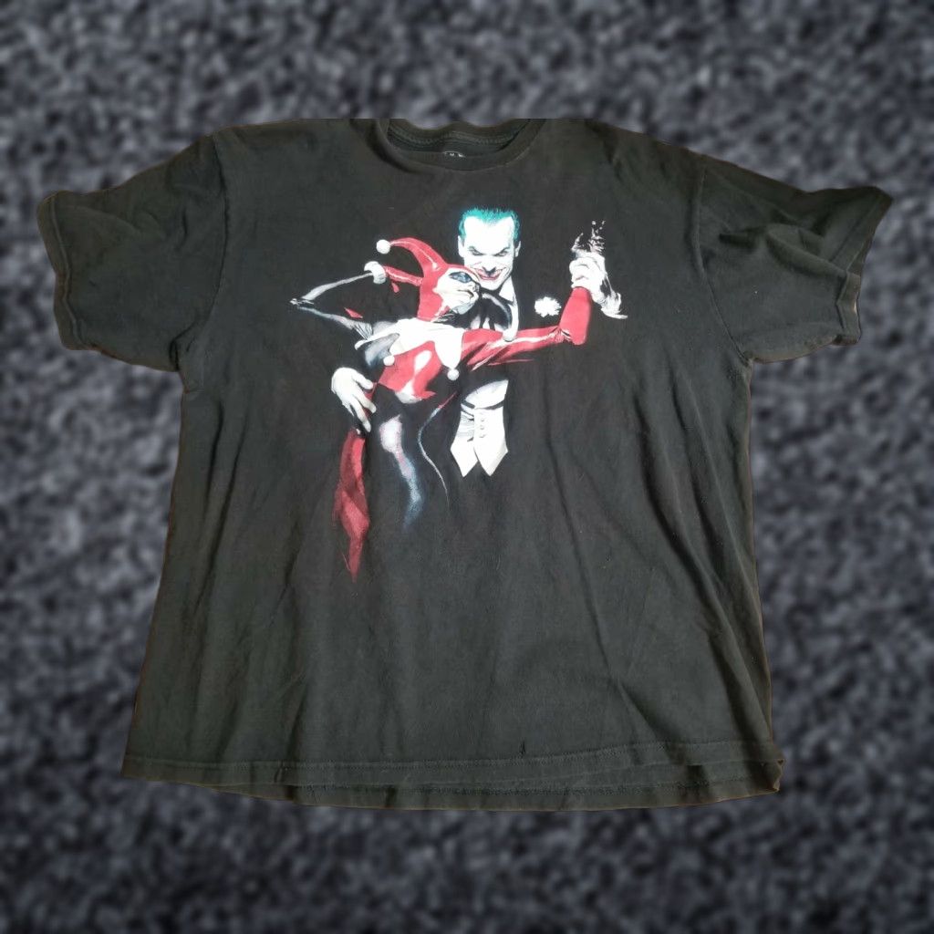 VINTAGE Batman DC Comics Shirt Mens XL Joker Harley Quinn Dance Distressed 90s Cartoon Logo T-Shirt Black