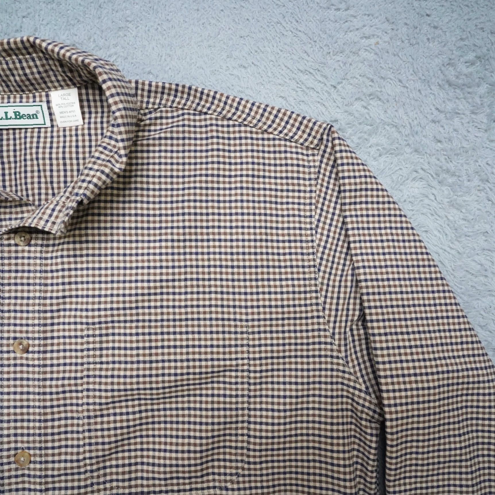 Vintage VINTAGE L.L. Bean Shirt Mens LT Brown Plaid Button-Up Long Sleeve USA Made 90s Shirt Mens Big & Tall Size US L / EU 52-54 / 3 - 4 Thumbnail