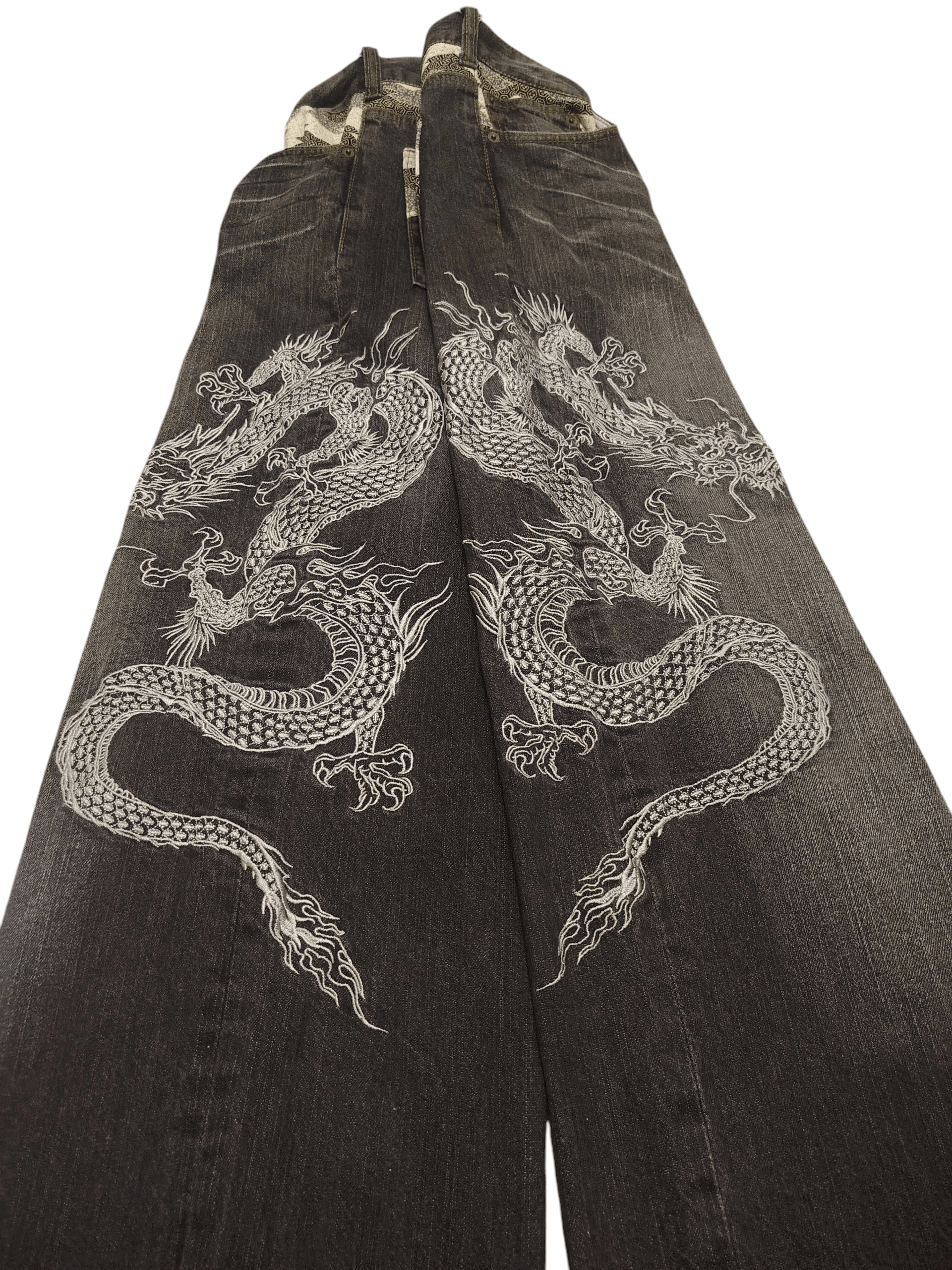 Karakuri Tamashii Rare Japanese Karakuri Embroidered Dragon Baggy Jeans Size US 39 - 5 Thumbnail