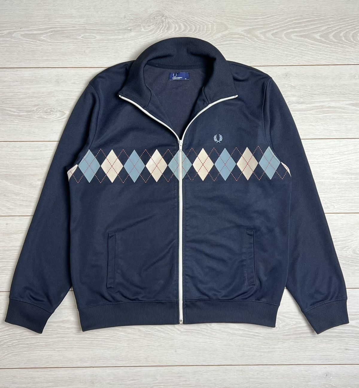 Fred Perry Fred Perry Argyle Track Jacket Navy Size US XL / EU 56 / 4 - 1 Thumbnail