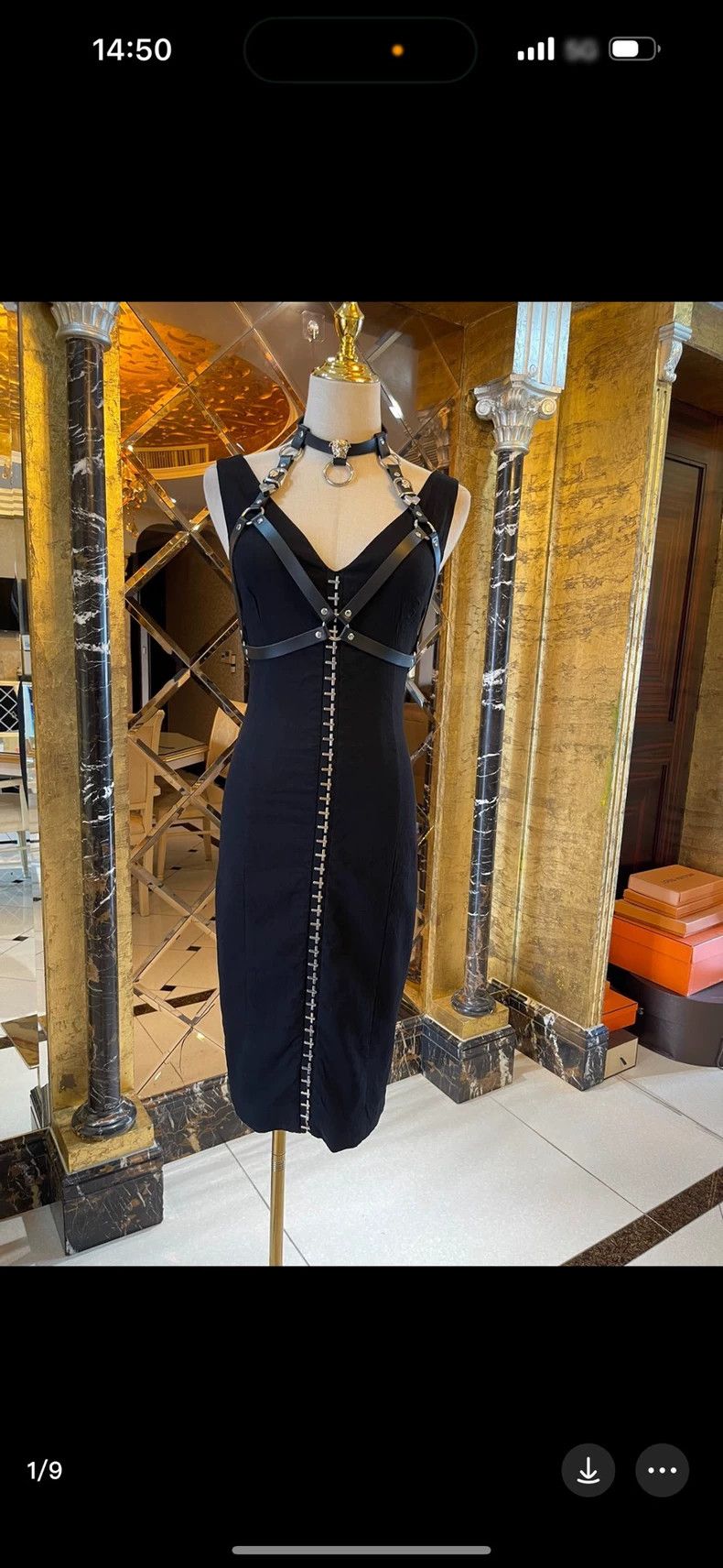 Versace Metallic logo studded haute couture dress