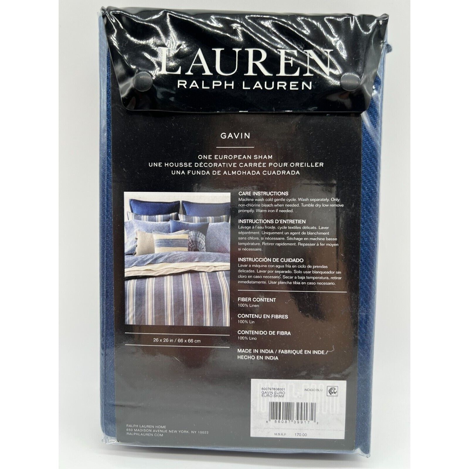 Ralph Lauren Ralph Lauren Gavin One European Sham Indigo Blue 26x26 NWT. Size ONE SIZE - 9 Thumbnail