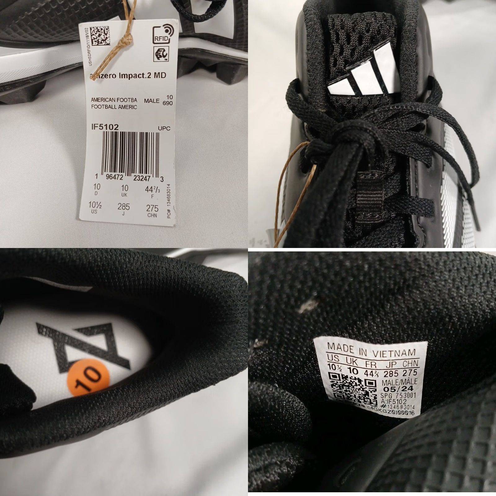Adidas Adidas Adizero Impact 2.0 MD Mens Football Cleats Black White Size 10 New With Tags Size US 10 / EU 43 - 8 Thumbnail