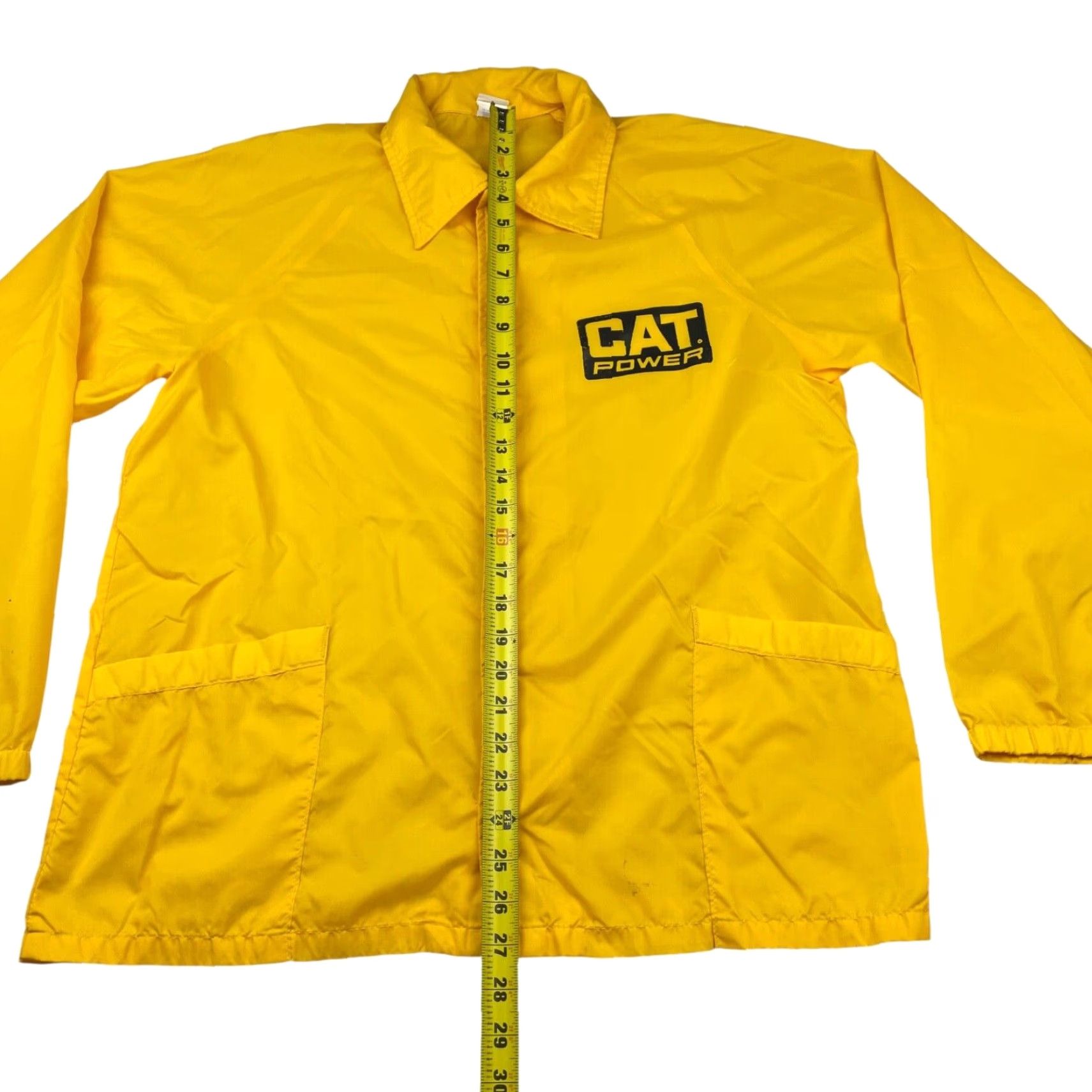 VINTAGE CAT Windbreaker Jacket Men Medium Yellow Nylon Snap Button
