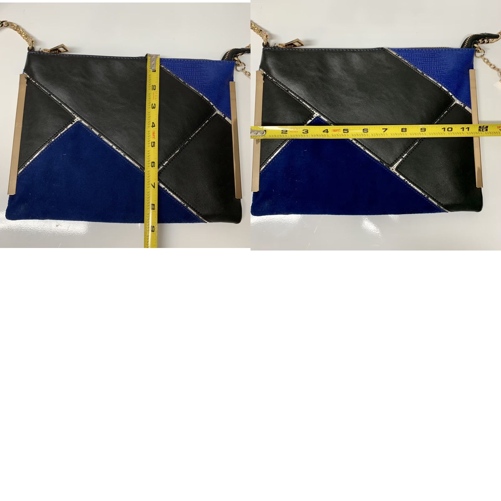 Bebe bebe Crossbody Purse Bag Medium Blue Black Faux Leather Chain Strap Gold Hardware Women Channel Party/Cocktail Size ONE SIZE - 8 Thumbnail