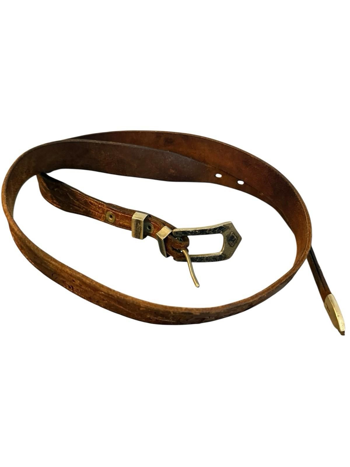 Vintage 70s Lesley Slight brown leather belt with crocodile skin & twin buckles Warm Cognac Exotic Belt for Men | 7 Sizes Available main image 4