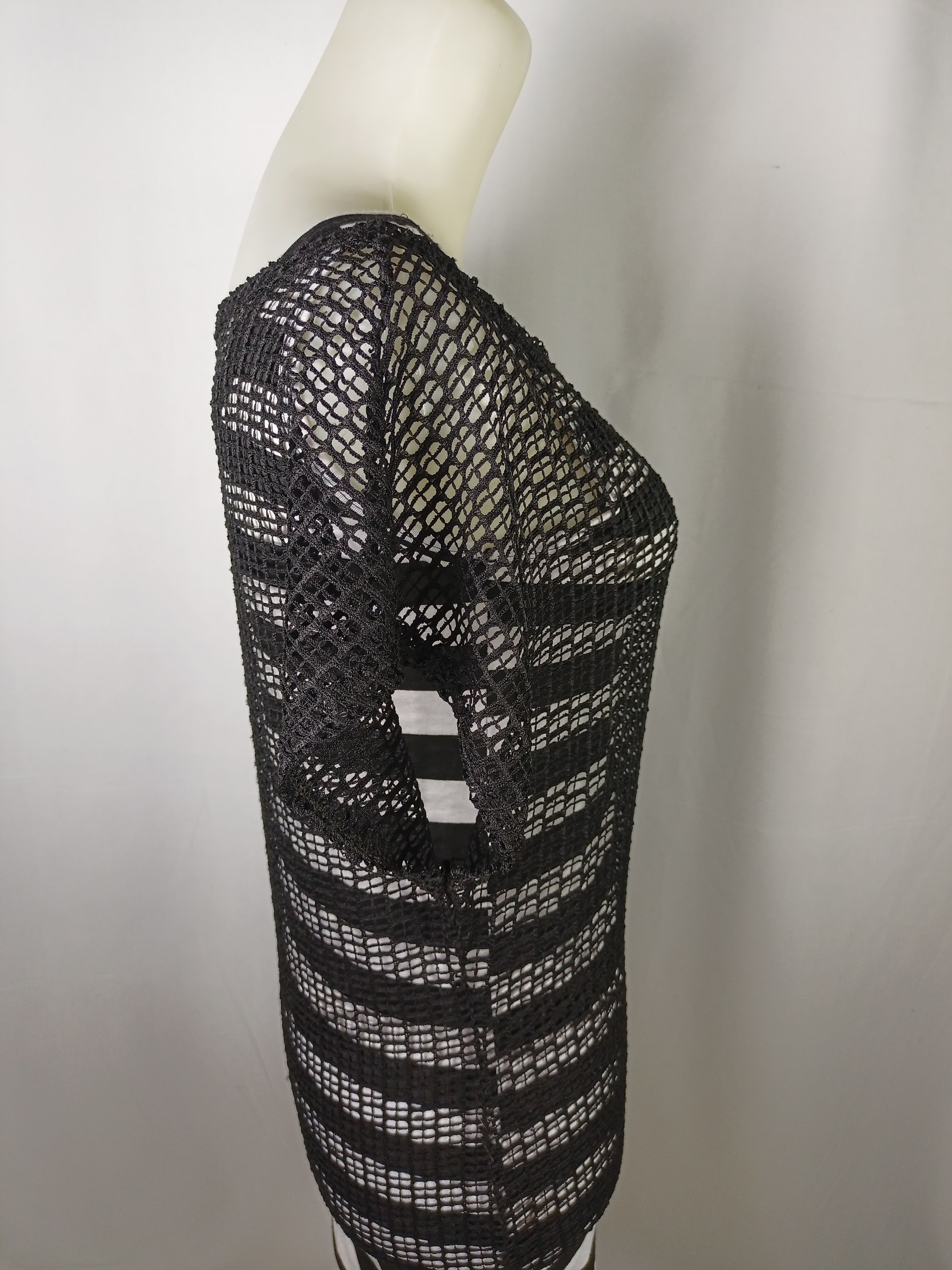 Japanese Brand Women's Black Mesh Black & White Stripped Sleeveless Dress Size M / US 6-8 / IT 42-44 - 7 Thumbnail