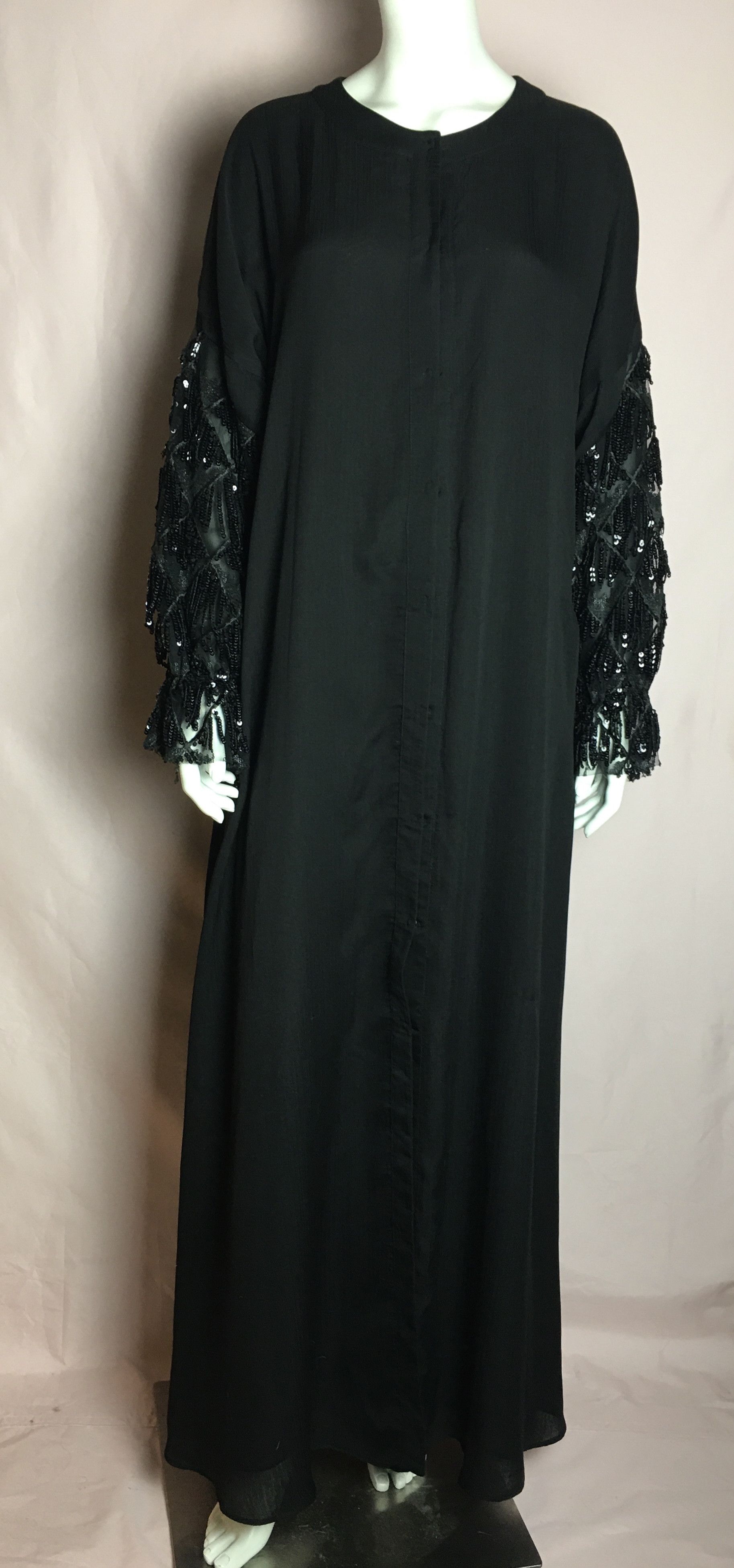 Pierre Cardin Pierre Cardin Black Abaya Dress Sequin Beaded Tassel Sleeves Size M / US 6-8 / IT 42-44 - 3 Thumbnail