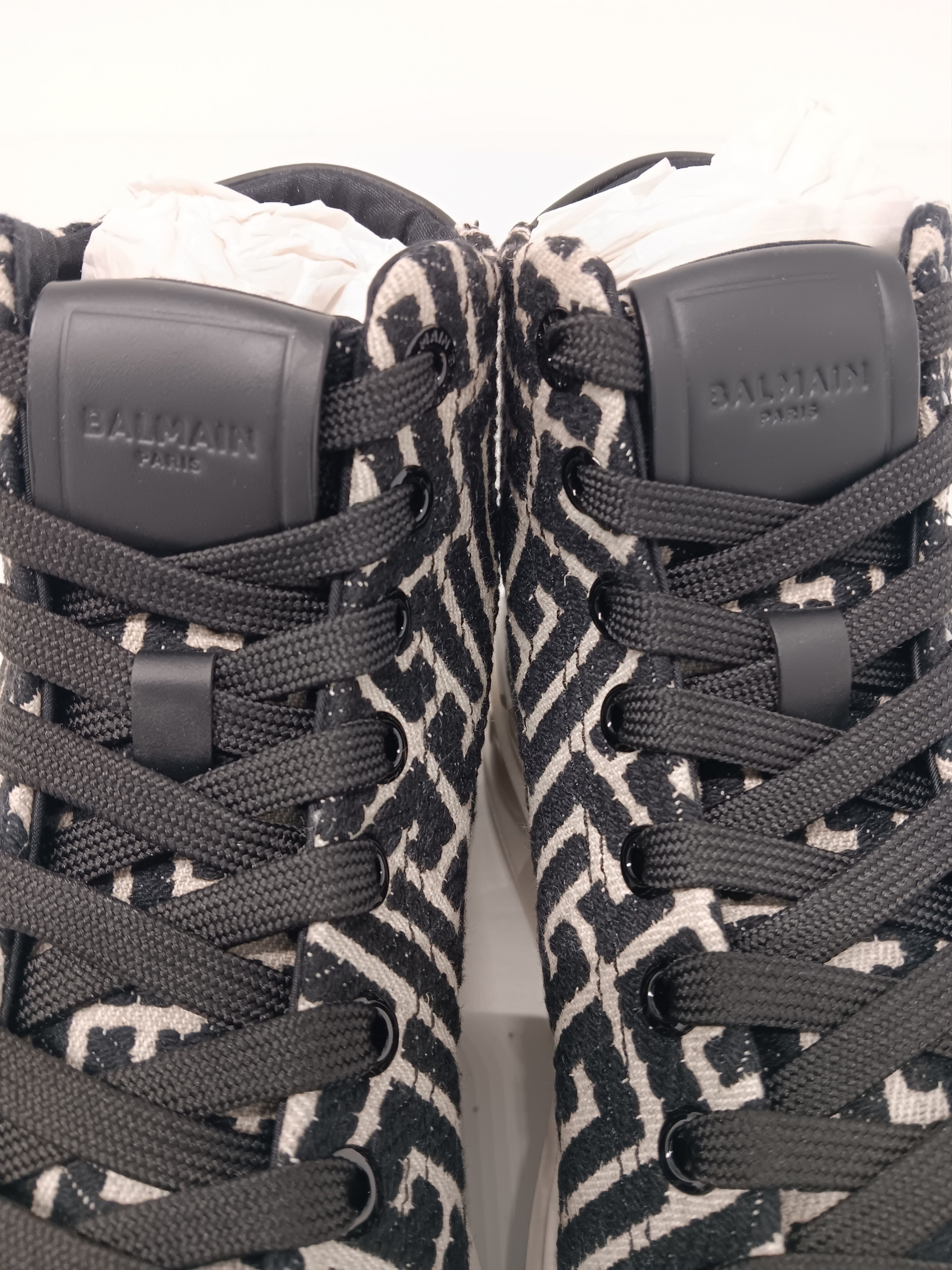 Balmain Balmain B-Court Bicolor Monogram Jacquard High-Top Sneakers Size US 7 / IT 37 - 14 Thumbnail