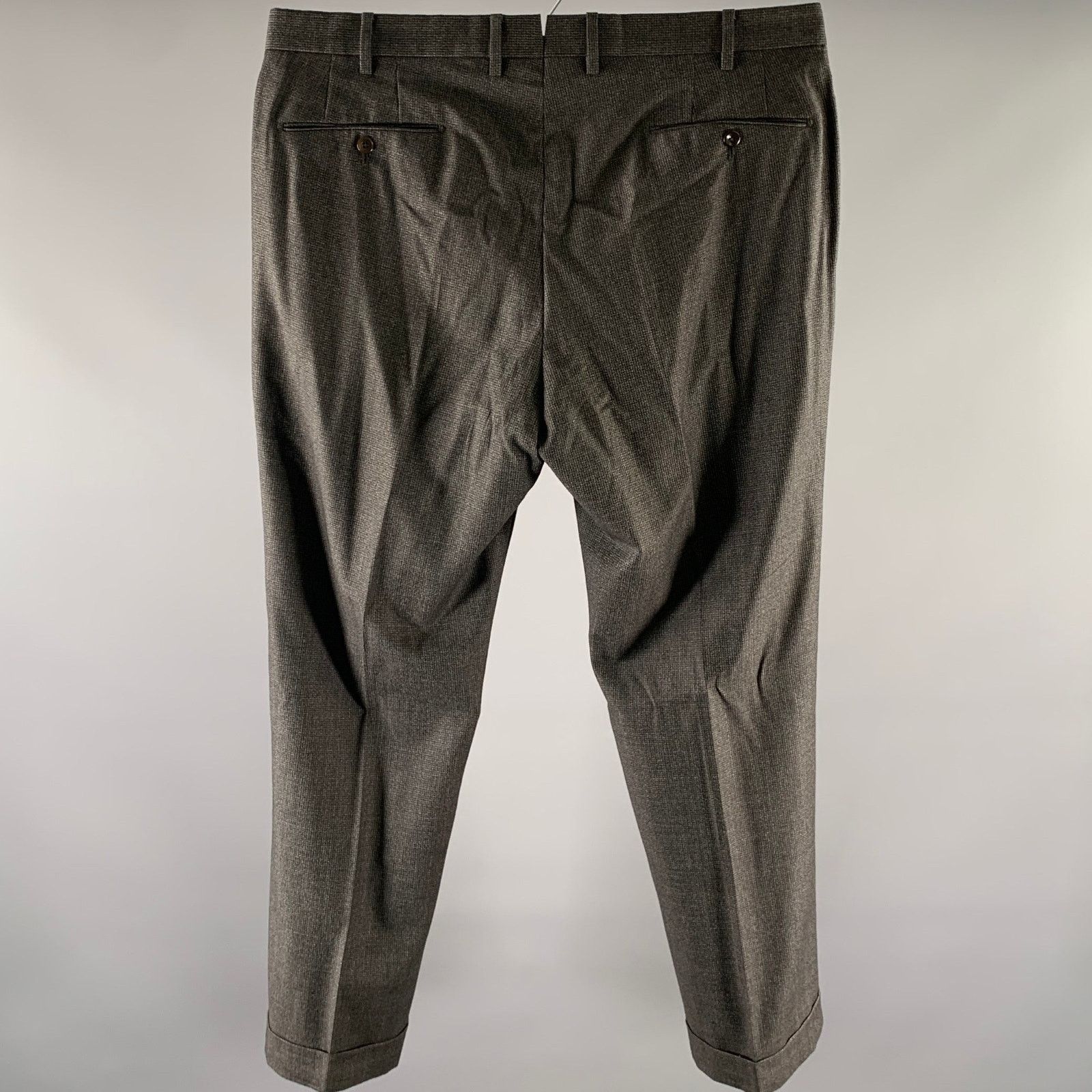Incotex INCOTEX Size 38 Grey Black Grid Wool Cuffed Dress Pants Size US 38 / EU 54 - 3 Thumbnail