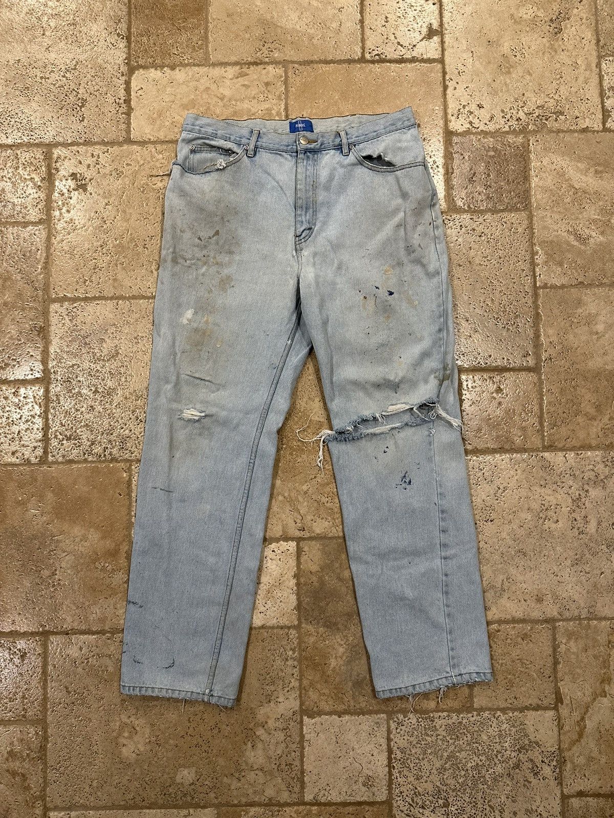 Vintage Vintage B.E. Blue Light Wash Distressed Trashed Denim Jeans Size US 36 / EU 52 - 1 Thumbnail