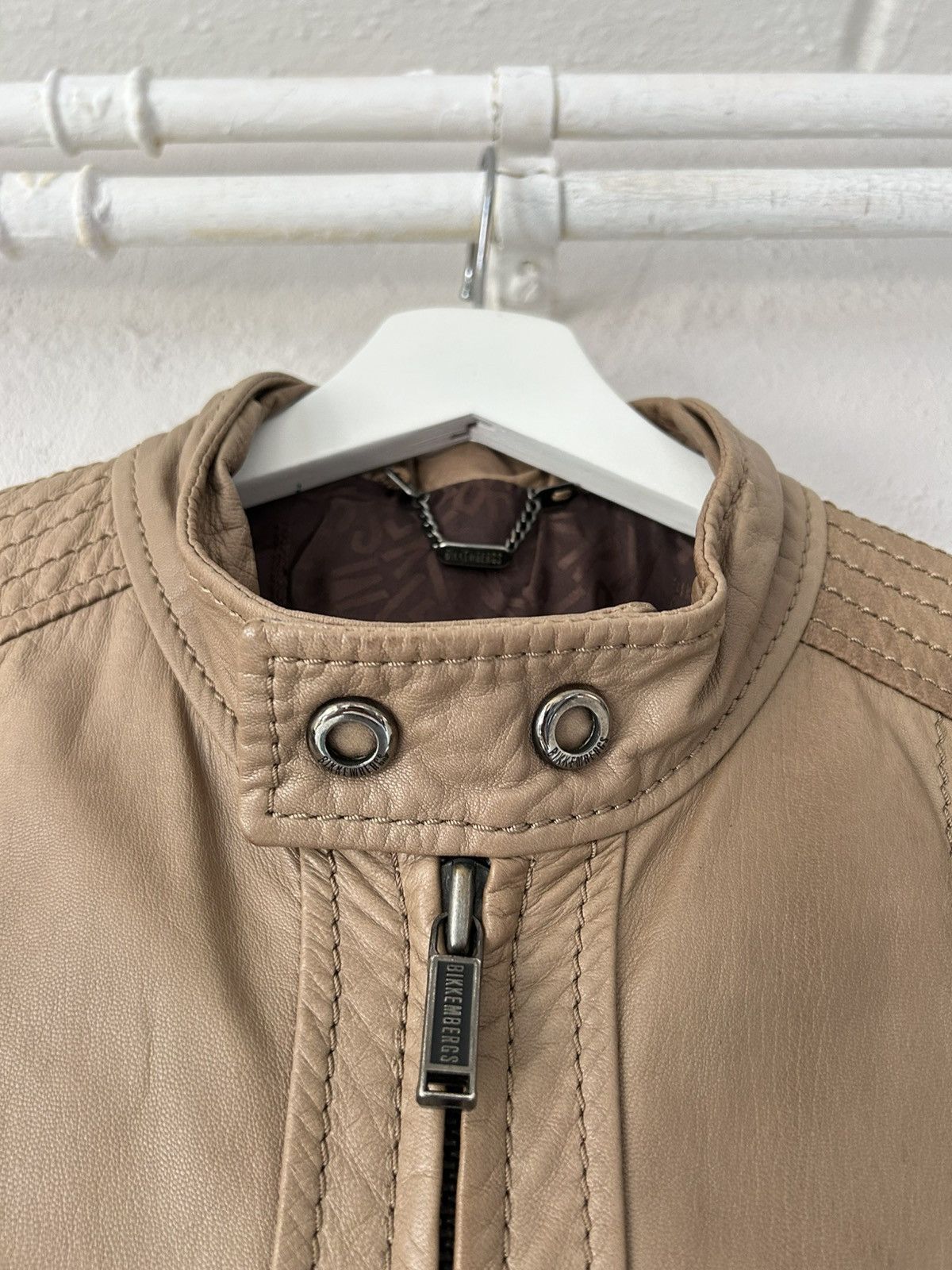Dirk Bikkembergs Beige Leather Moto Jacket Size US M / EU 48-50 / 2 - 9 Thumbnail