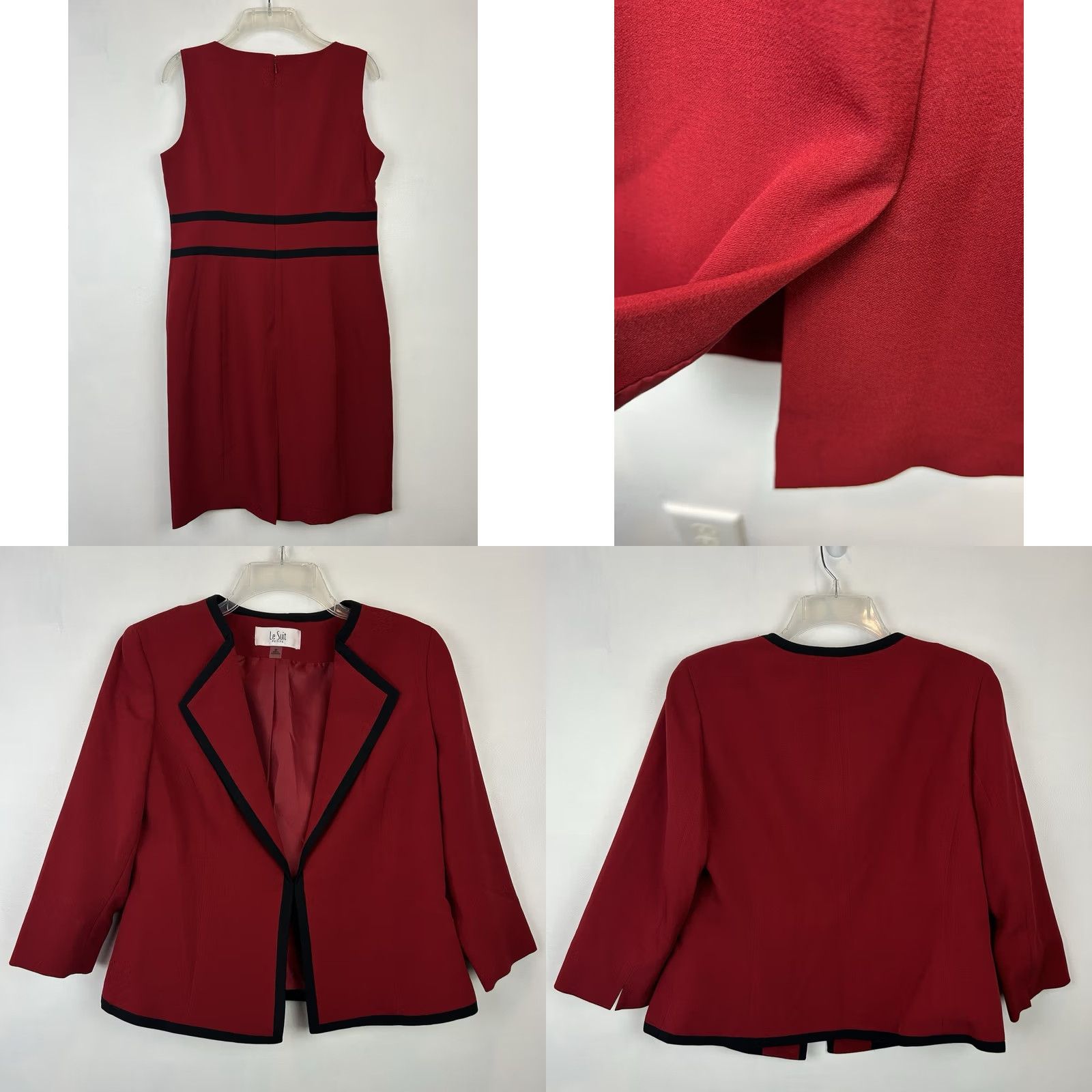 Vintage Le Suit Red 8 Petite Suit Jacket Dress Set Career Size M / US 6-8 / IT 42-44 - 8 Thumbnail
