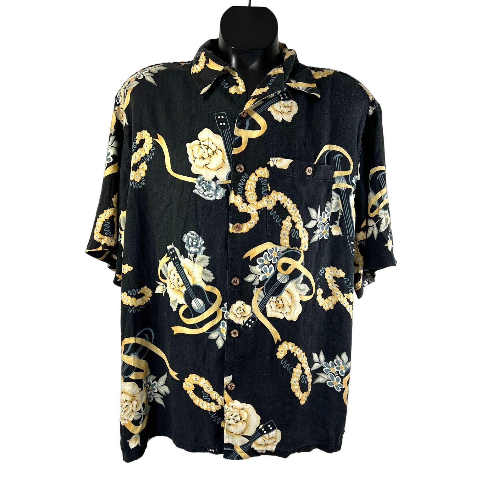 Tommy Bahama Tommy Bahama Silk Hawaiian Shirt Button Down Black Guitars Size US XL / EU 56 / 4 - 1 Thumbnail