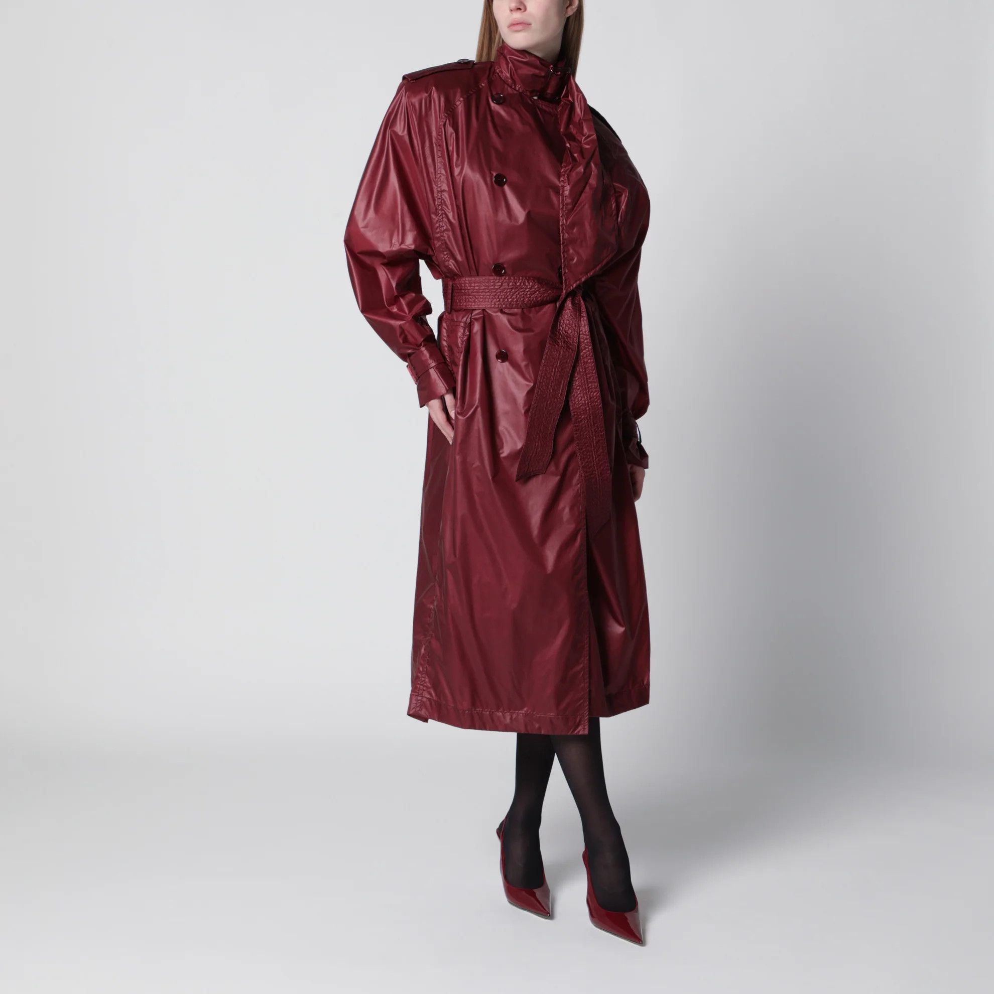 Saint Laurent Paris o1d2blof0526 Waterproof Nylon Trench Coat in Burgundy Size S / US 4 / IT 40 - 2 Thumbnail