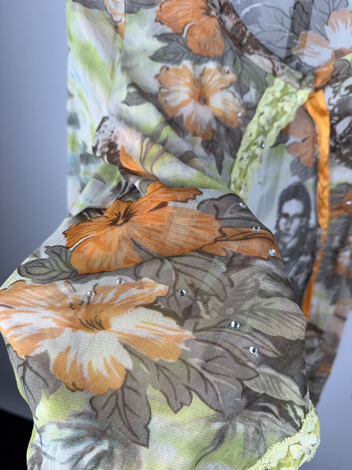 Designer × Vintage FADDA Y2K Floral Mesh Twin Set with Rhinestones Size S/M Size S / US 4 / IT 40 - 3 Thumbnail