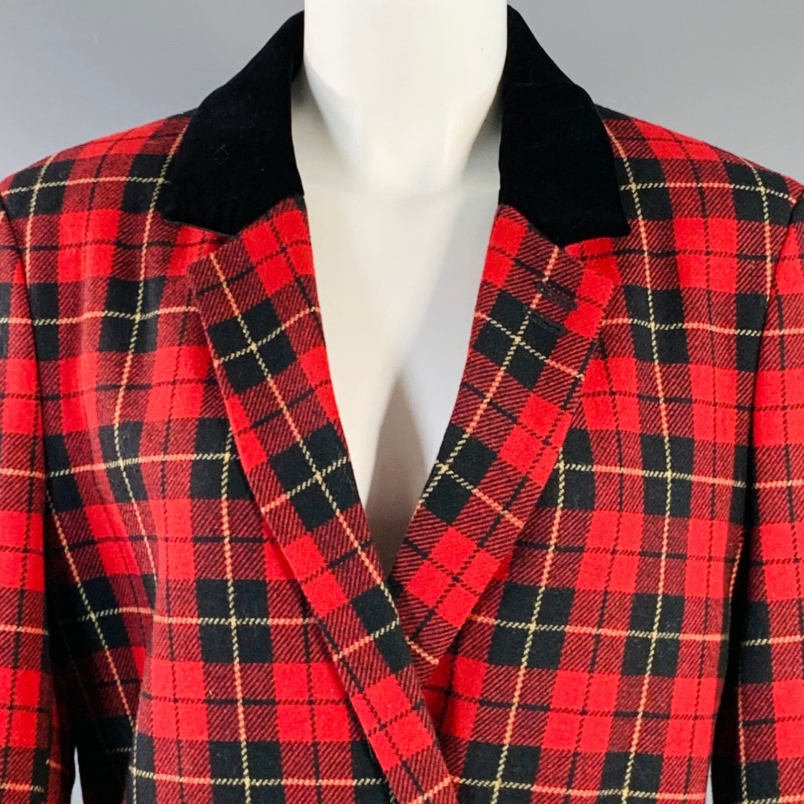 The Kooples THE KOOPLES Jokers Red Black Yellow Wool Plaid Jacket Blazer Size M / US 6-8 / IT 42-44 - 2 Thumbnail