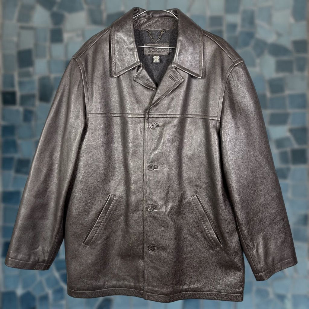 J.Crew VINTAGE J. Crew Leather Jacket Overcoat Mens L Chore Barn Coat Wool Lined Dark Brown Size US L / EU 52-54 / 3 - 1 Thumbnail