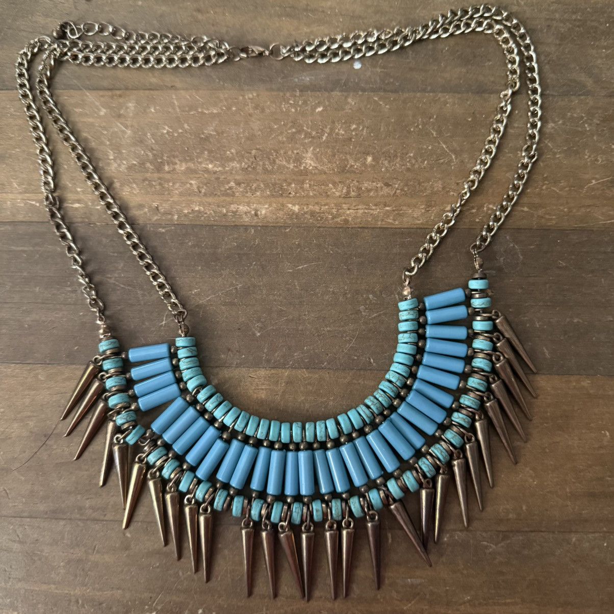 Other Gold tone turquoise bead spike statement necklace Size ONE SIZE - 2 Thumbnail